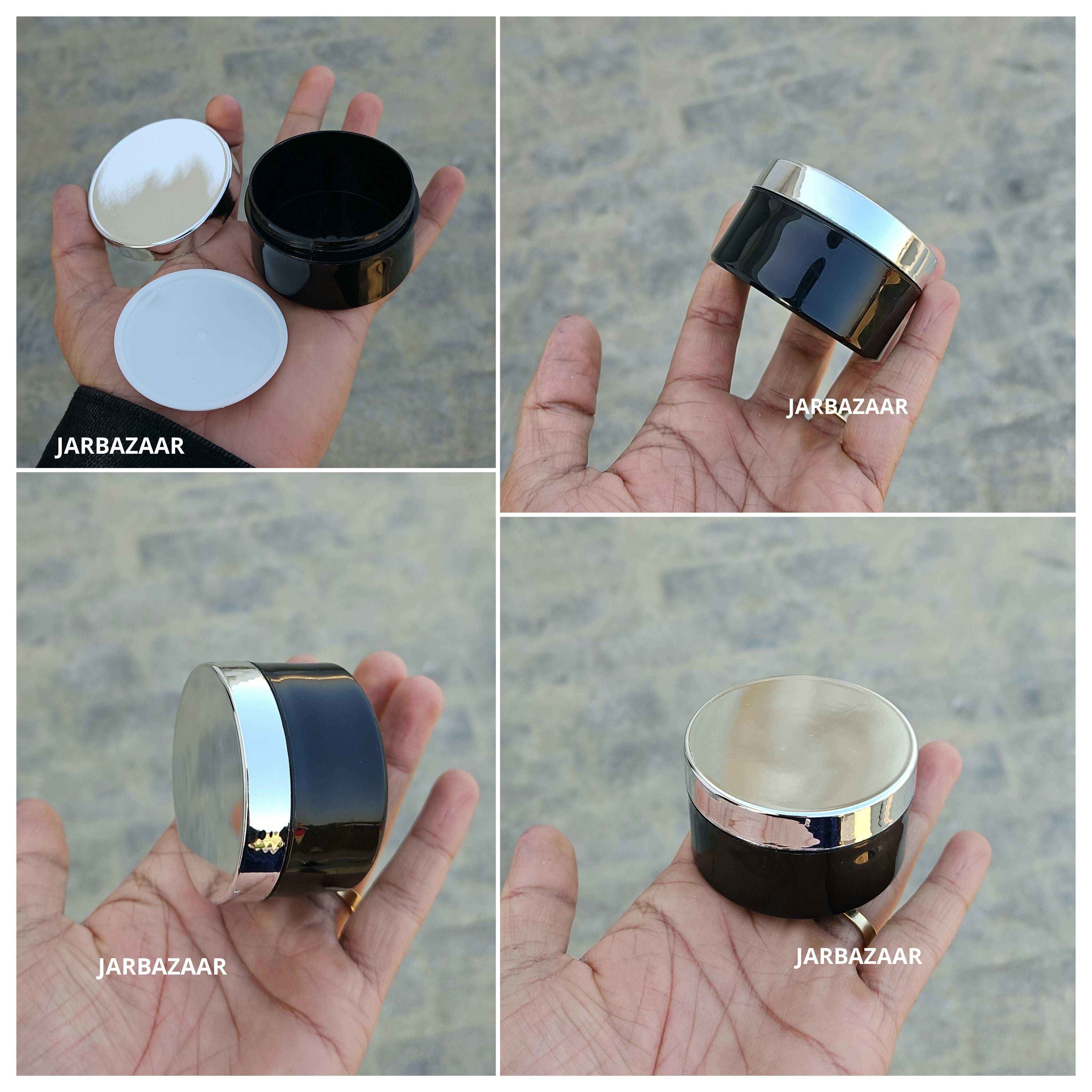 50 Gram Black Plastic Jar (With Golden / Silver cap)