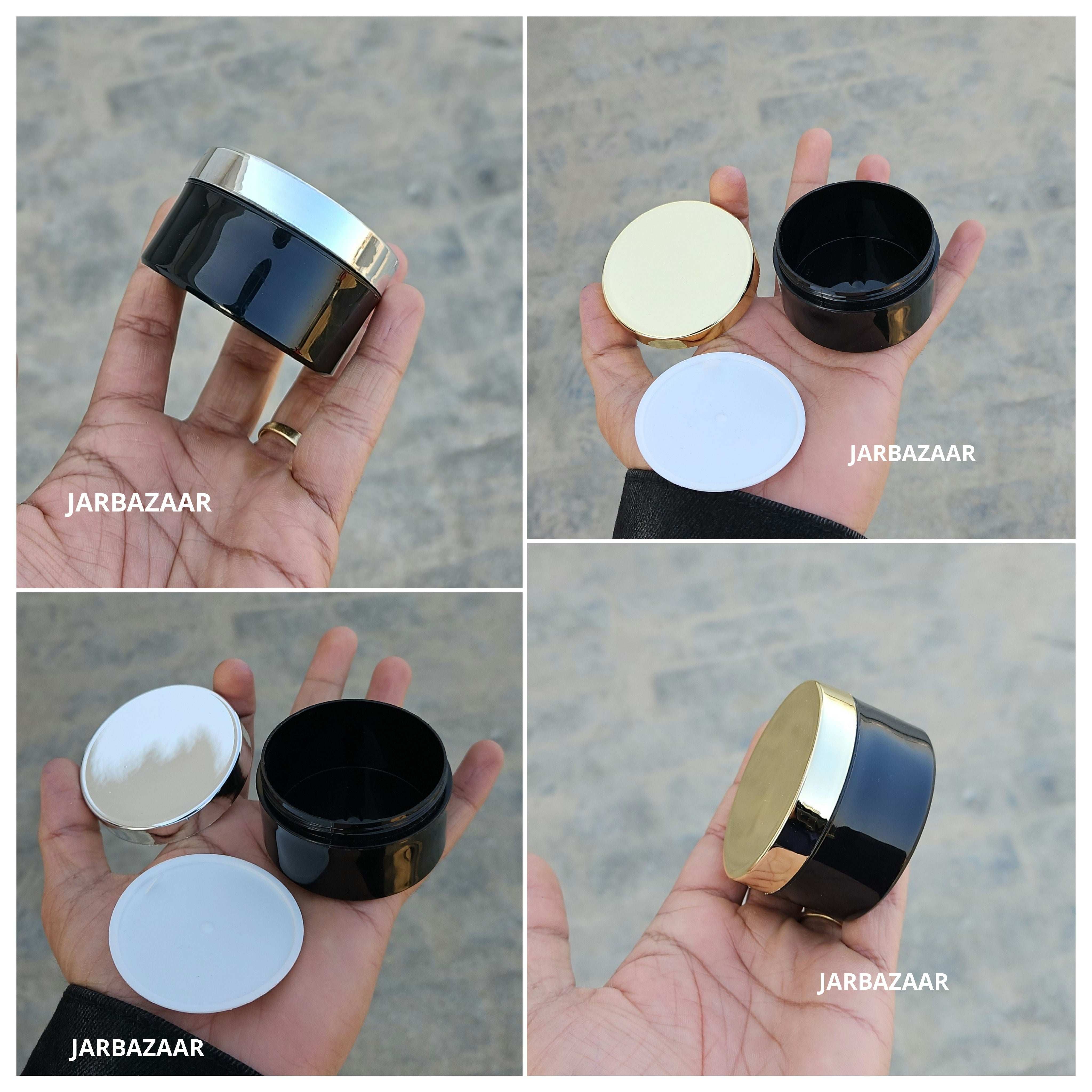 50 Gram Black Plastic Jar (With Golden / Silver cap)