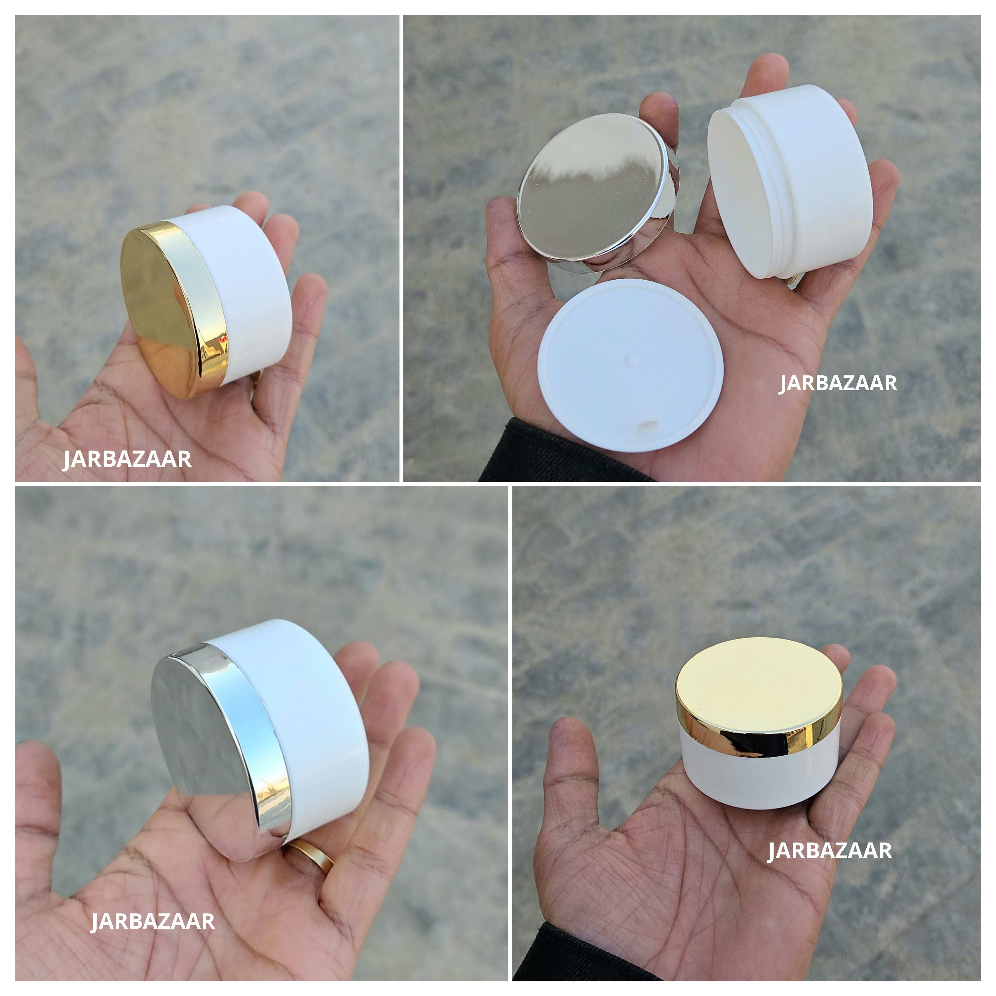 50 Gram White Plastic Jar (With Golden / Silver cap)