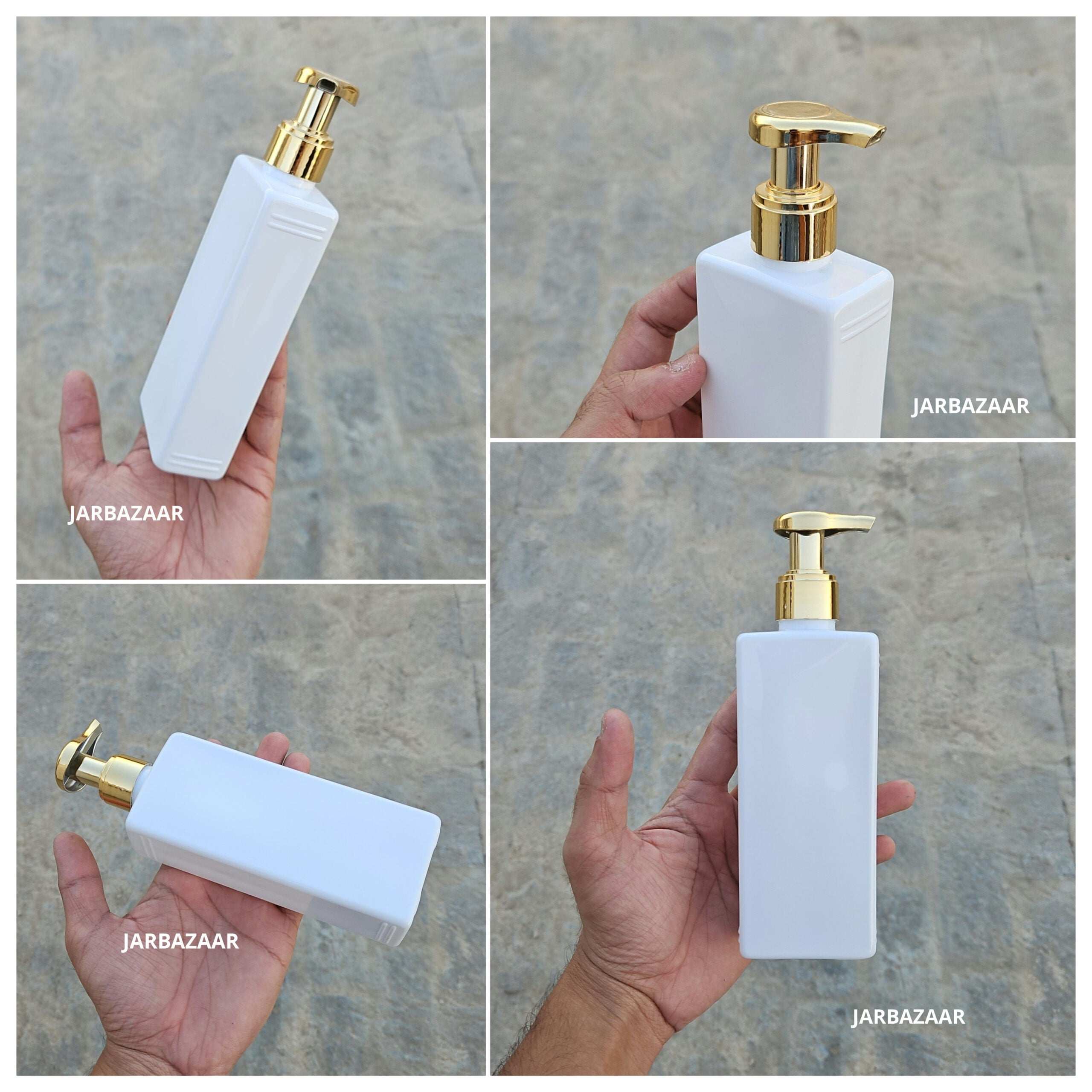250 ML Rectangle Milky Bottle (With Premium Golden Metallic Dispenser)