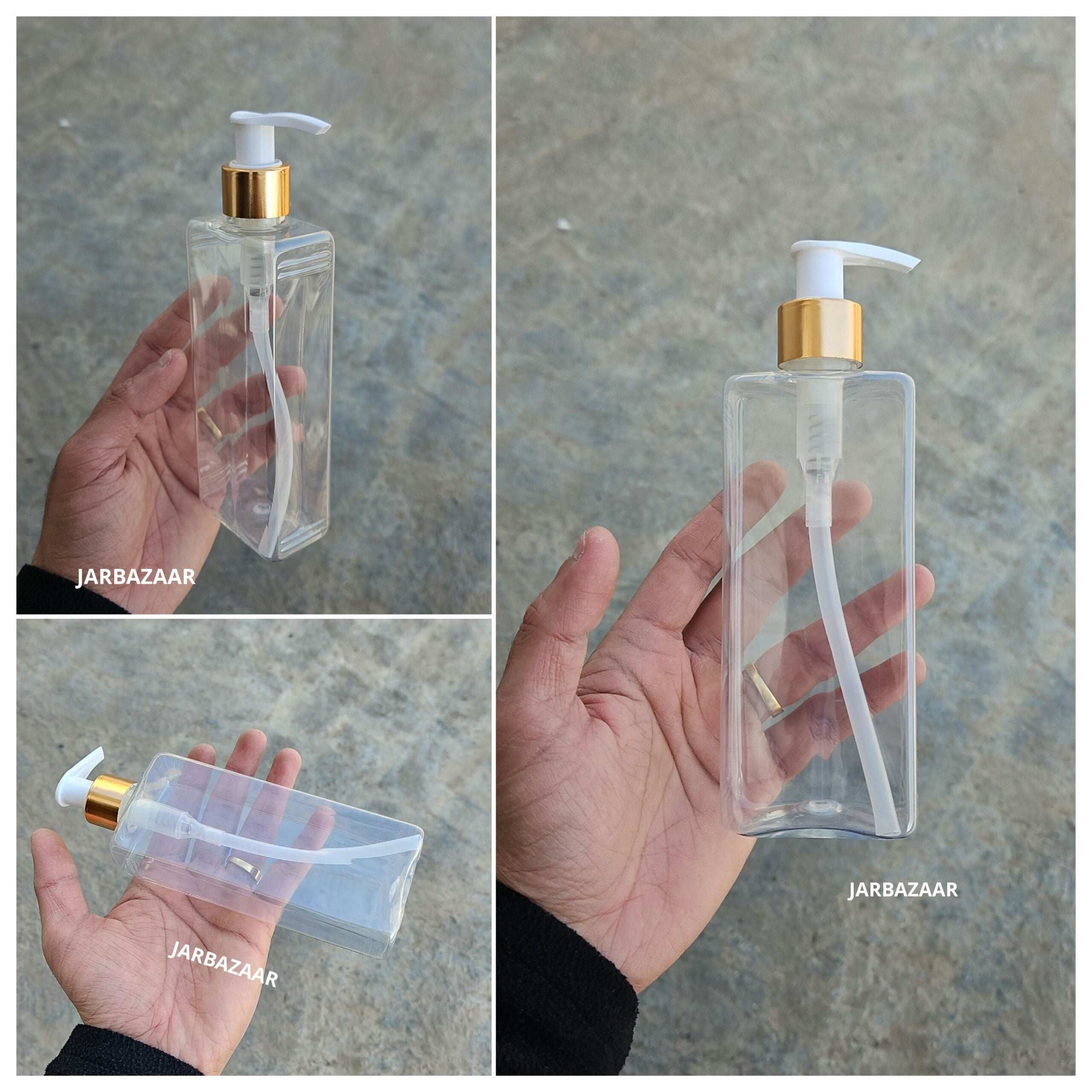 250 ML Rectangle Transparent Dispenser Bottle (Golden Black/Golden White)