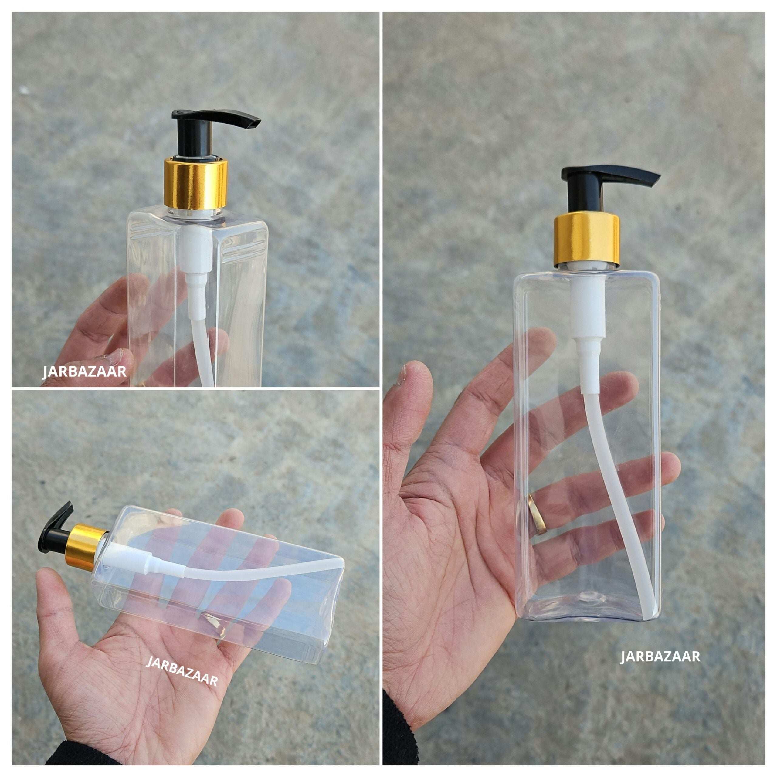 250 ML Rectangle Transparent Dispenser Bottle (Golden Black/Golden White)