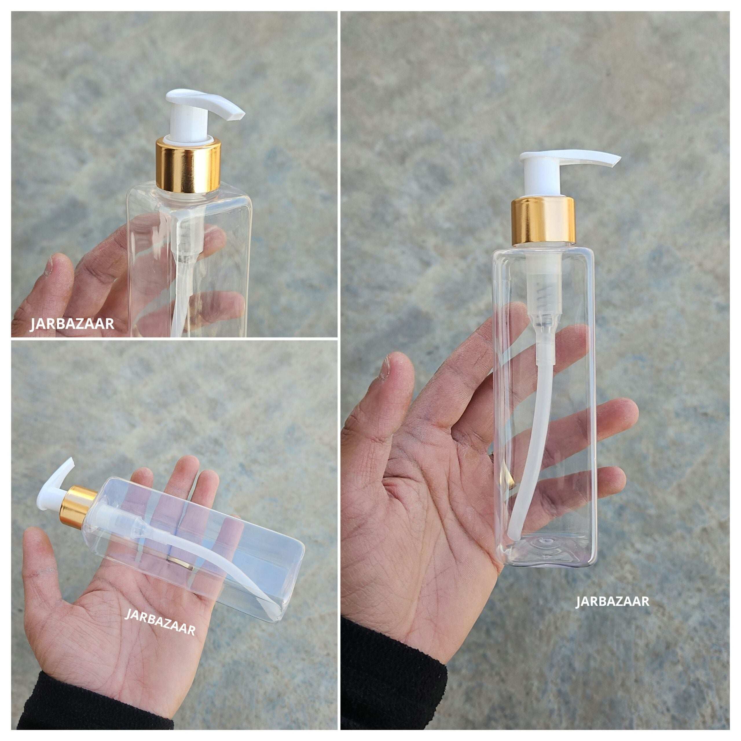 200 ML Square Transparent Dispenser Bottle (Golden Black/Golden White)