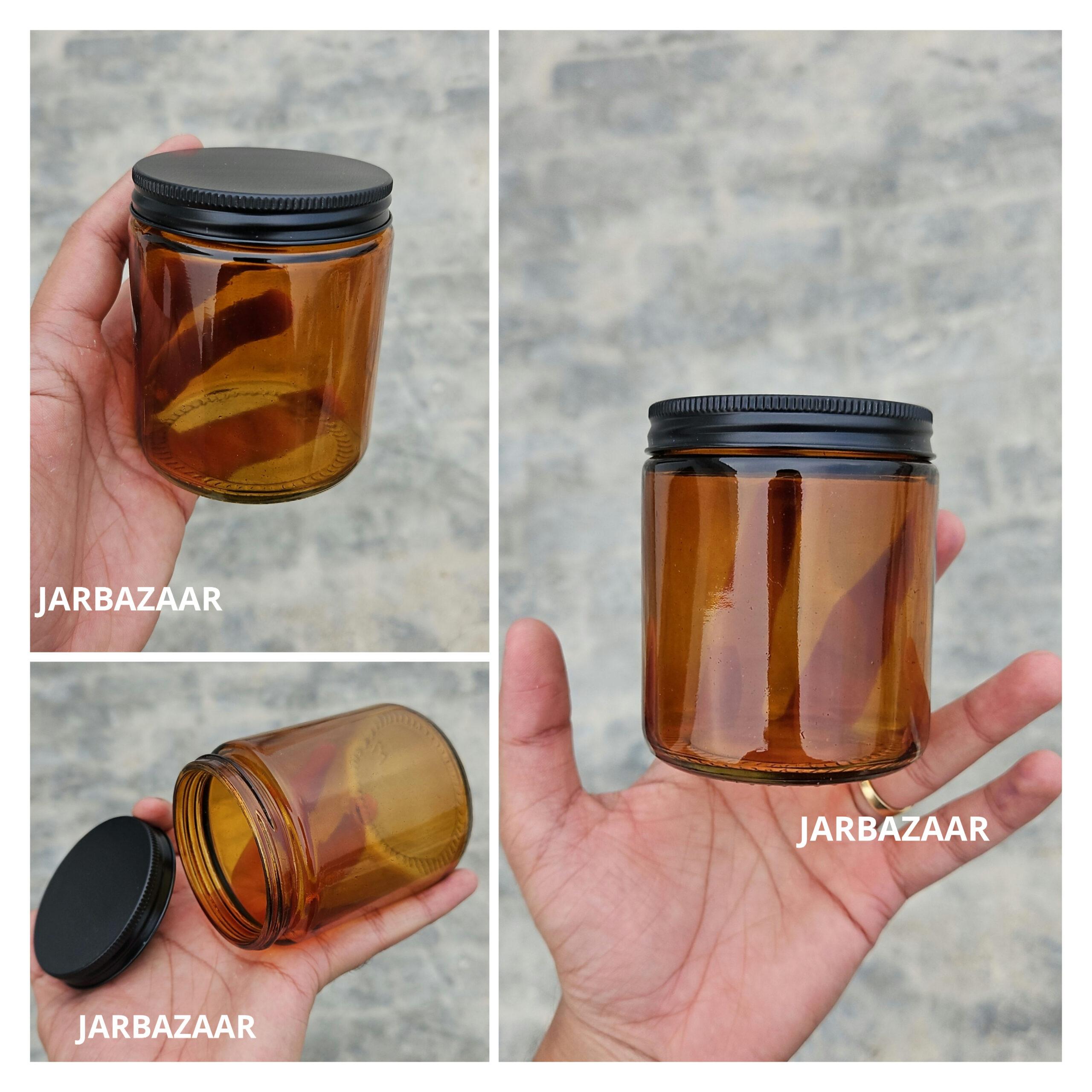200 ML Multicolour Glass Jar (With Black Aluminium Cap)