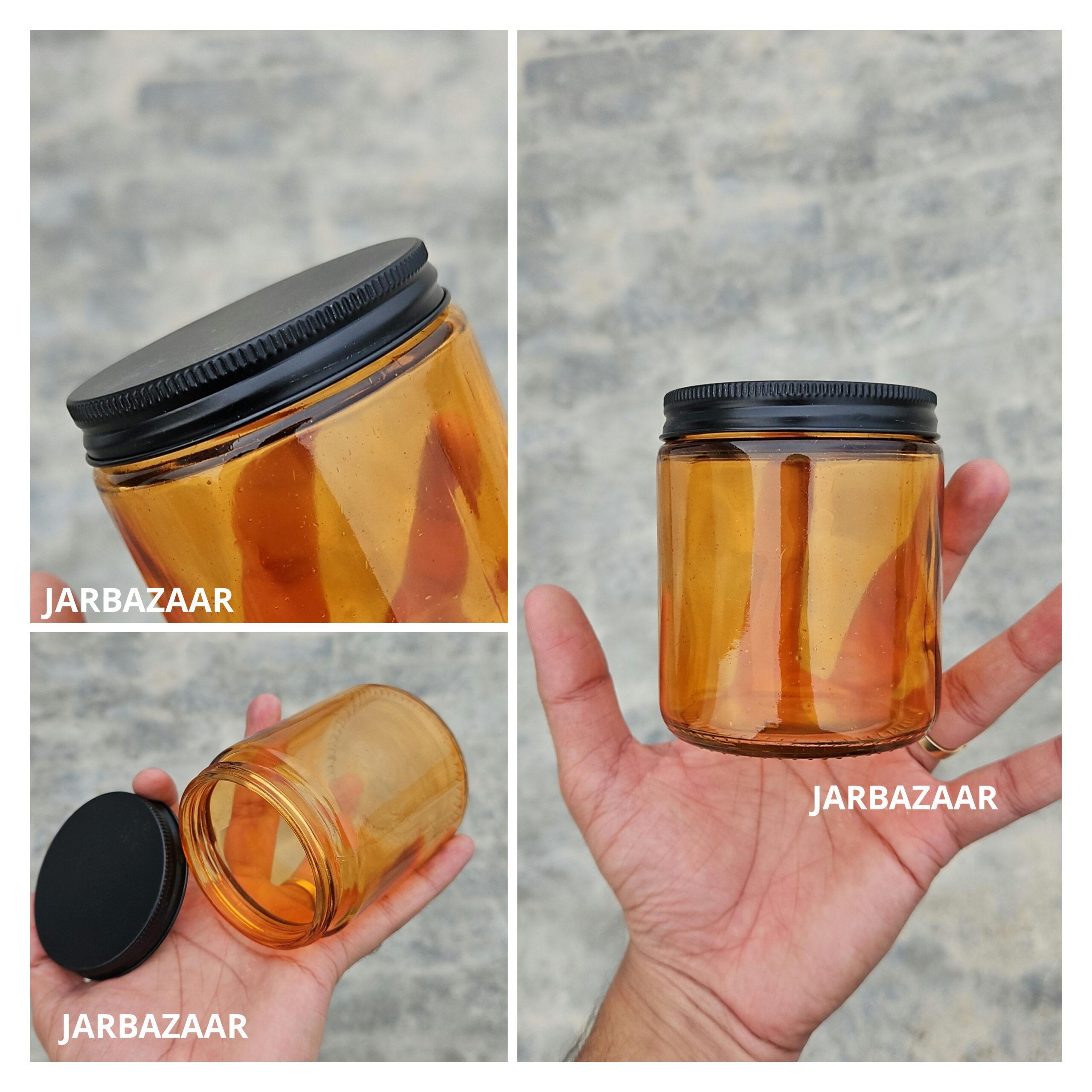 200 ML Multicolour Glass Jar (With Black Aluminium Cap)