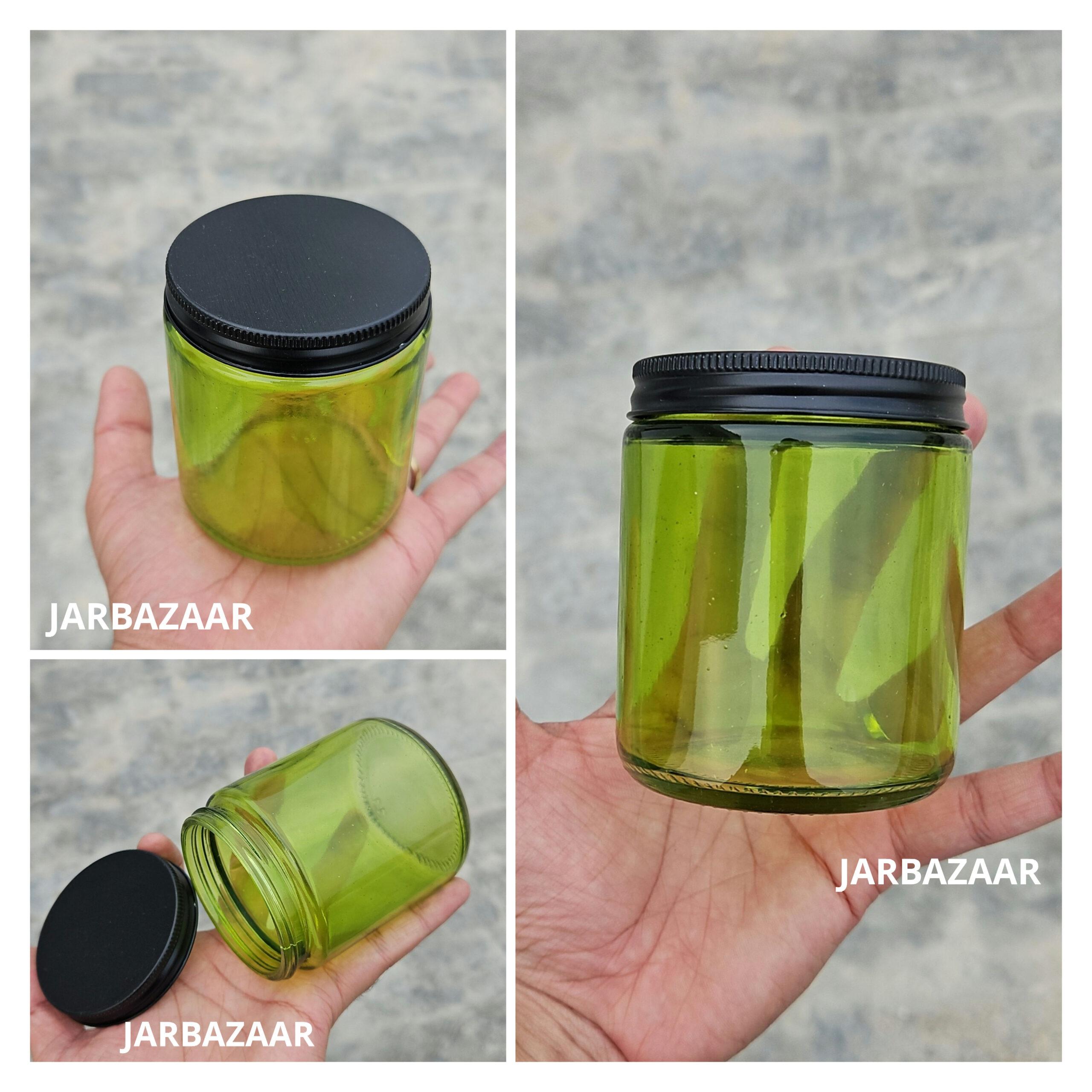 200 ML Multicolour Glass Jar (With Black Aluminium Cap)