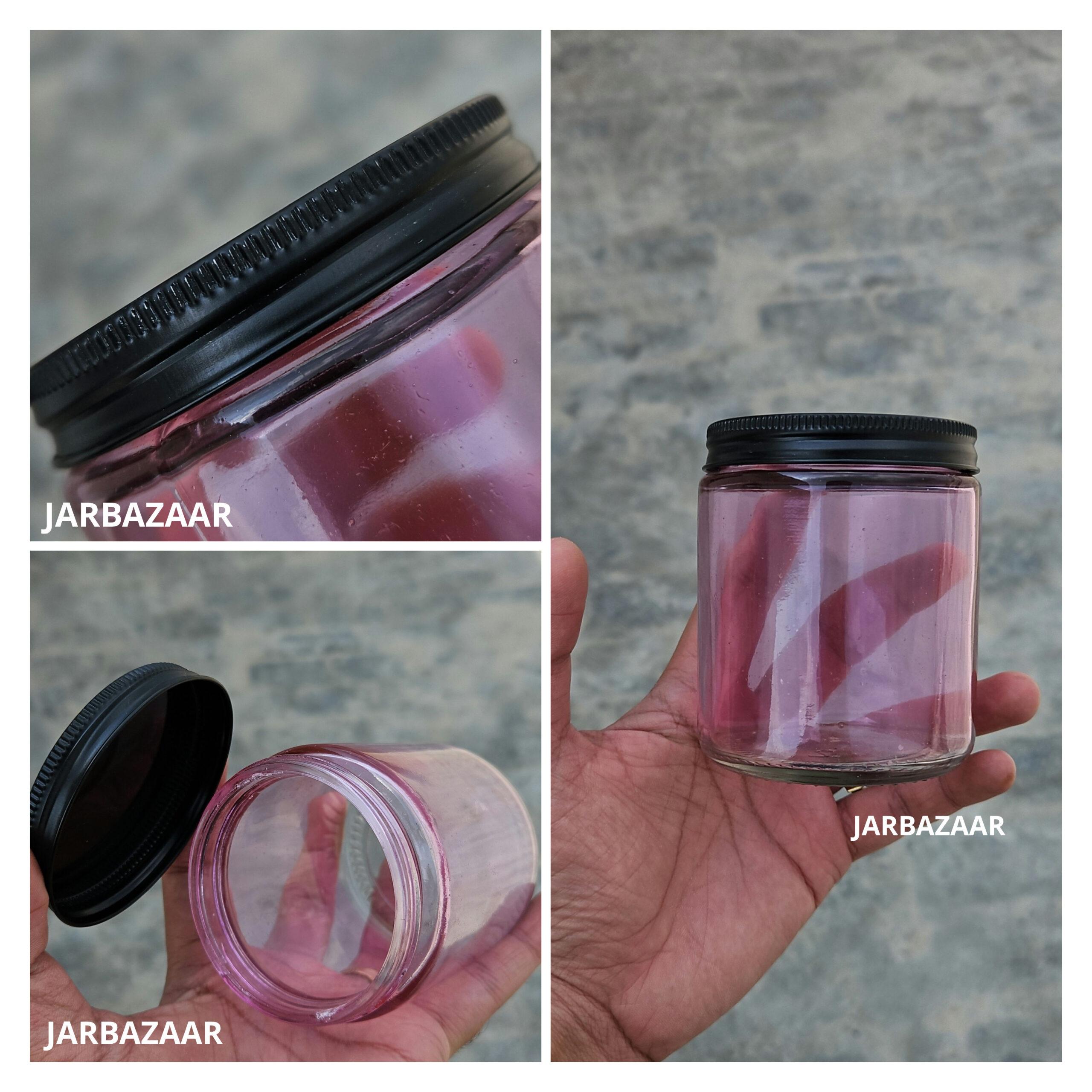 200 ML Multicolour Glass Jar (With Black Aluminium Cap)