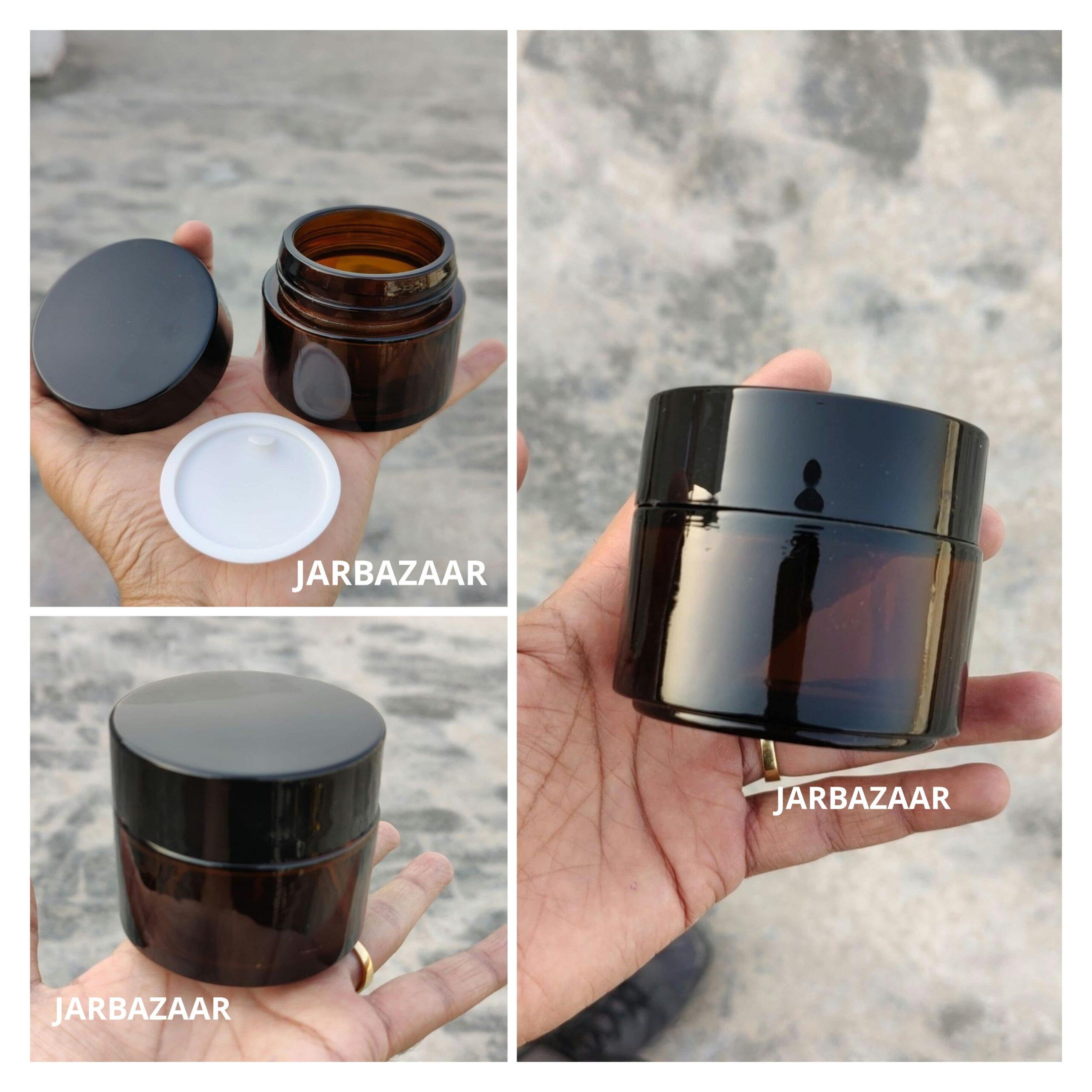 100 Gram Broad Amber Glass Jar (Black Cap)