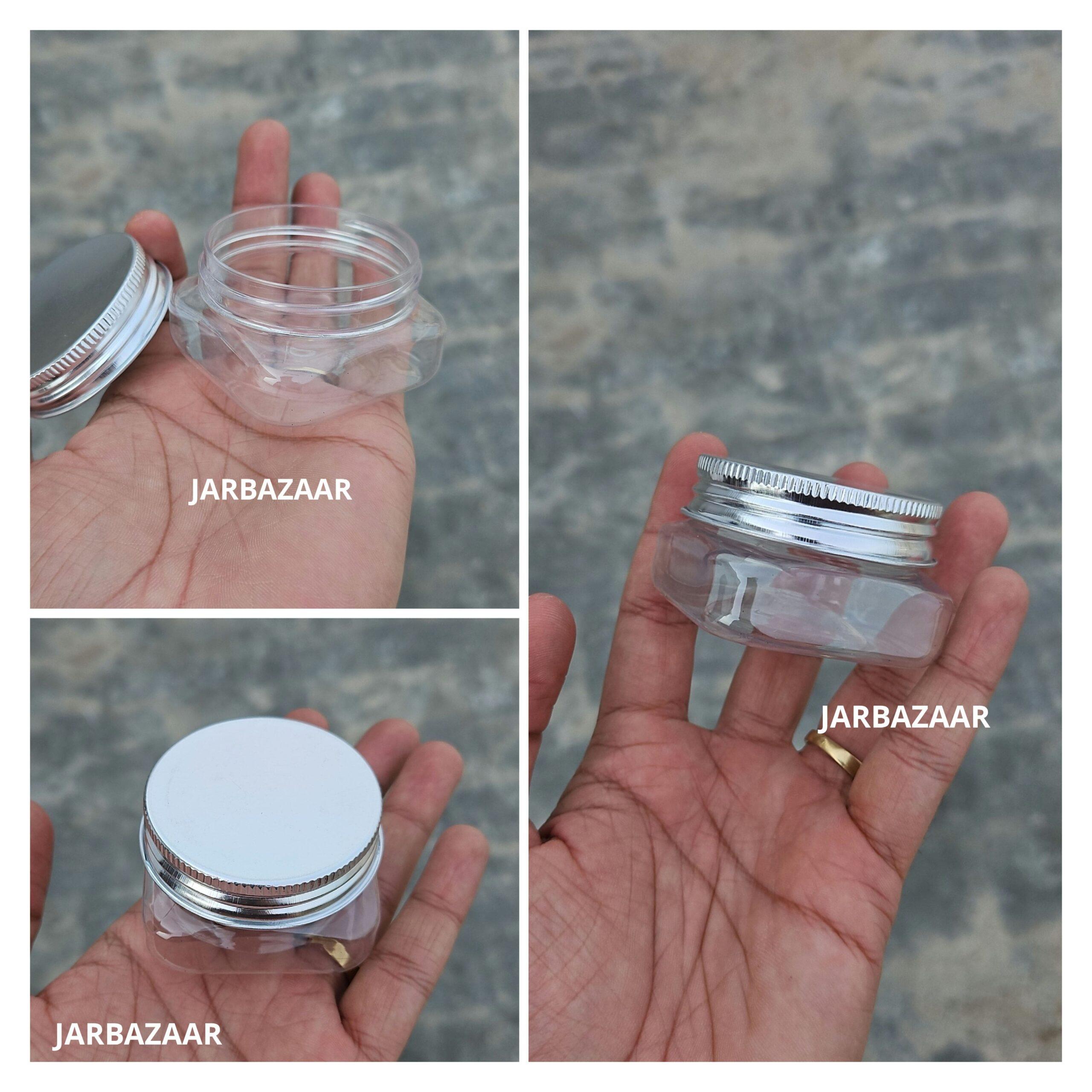 50 ML Square Pet Jar ( With Metal Caps )