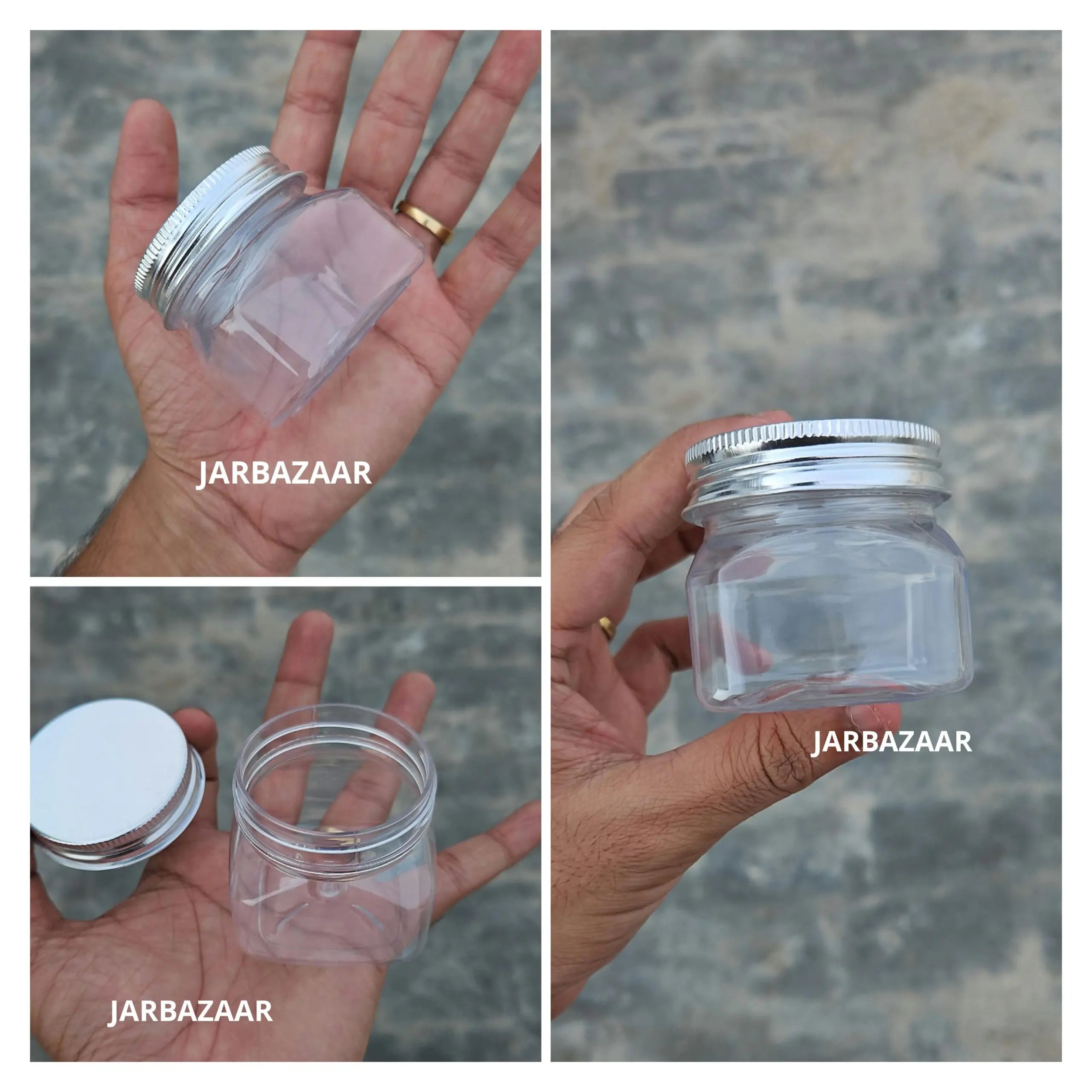 100 ML Square Pet Jar ( With Metal Caps )