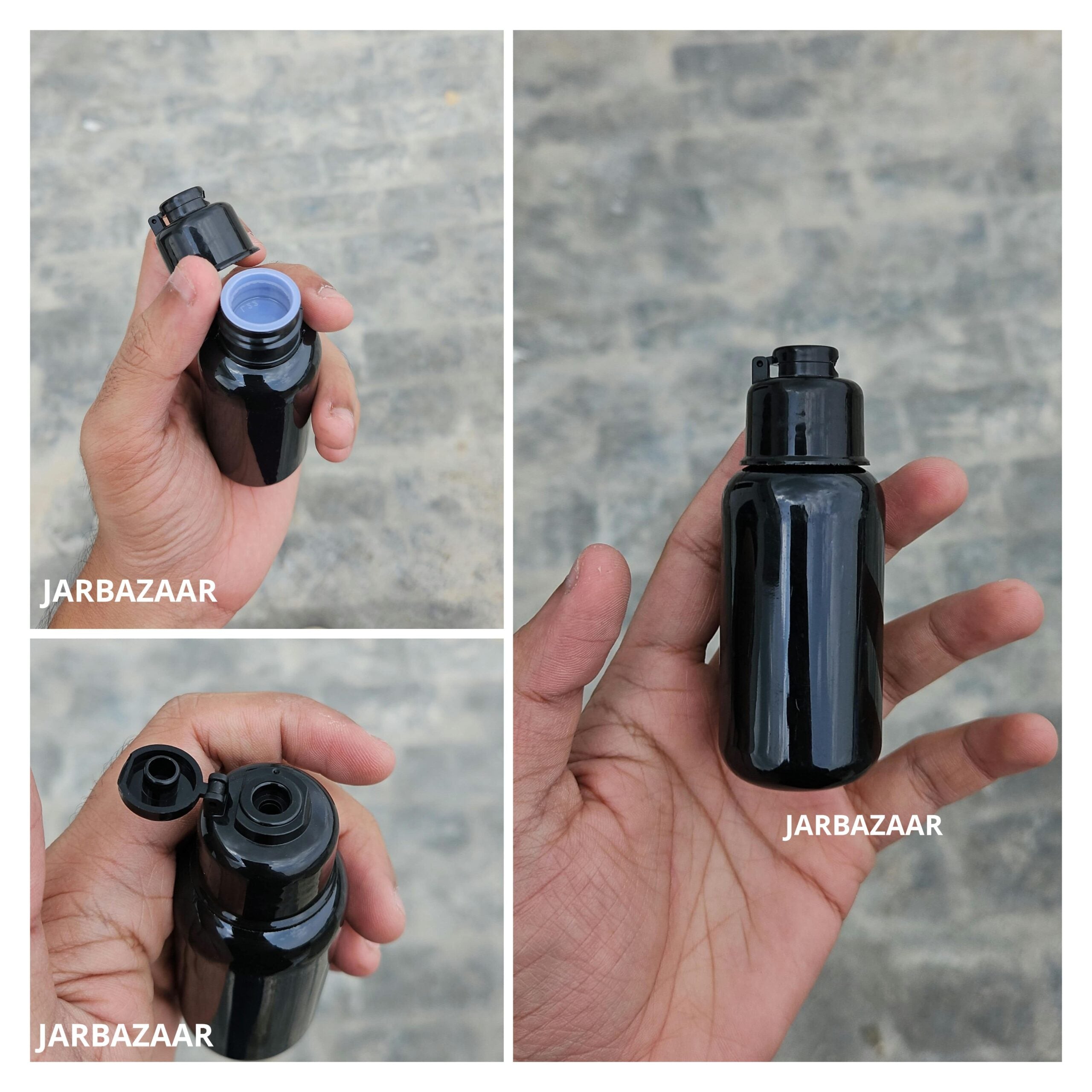50 ML Black Boston Fliptop Bottle
