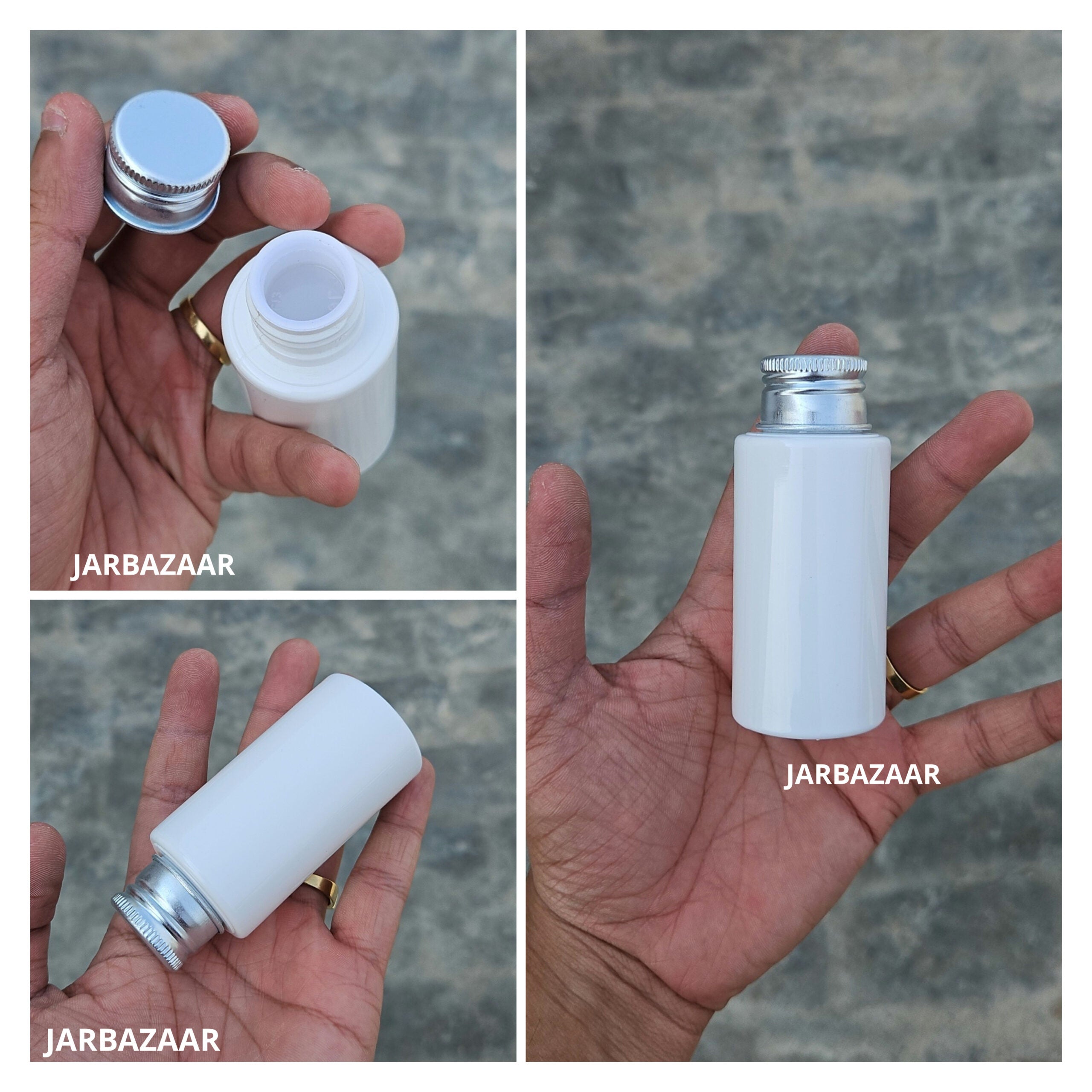 60 ML Round White Bottle (With Aluminium Cap)