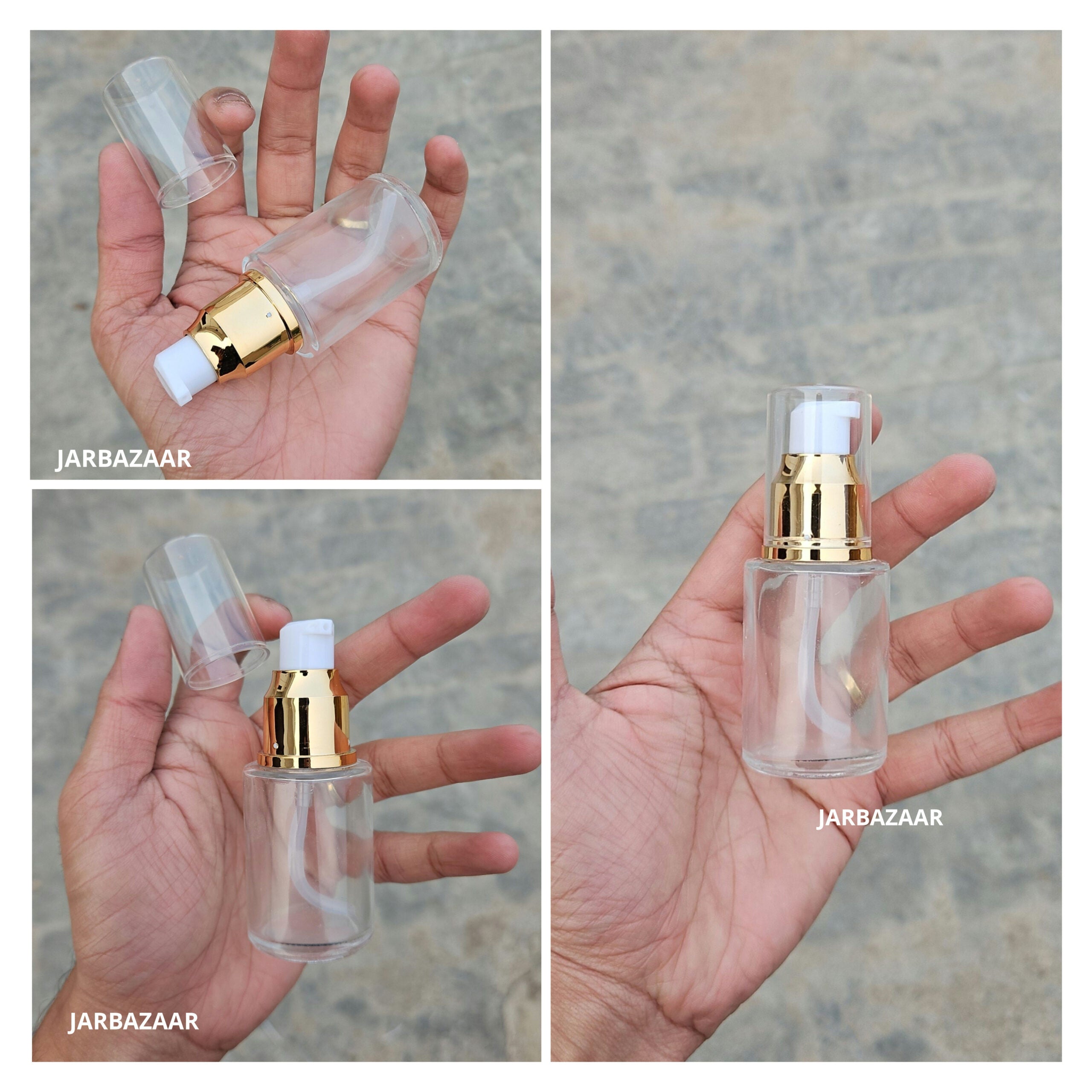 30 ML Transparent Flat Shoulder With Golden Pumps