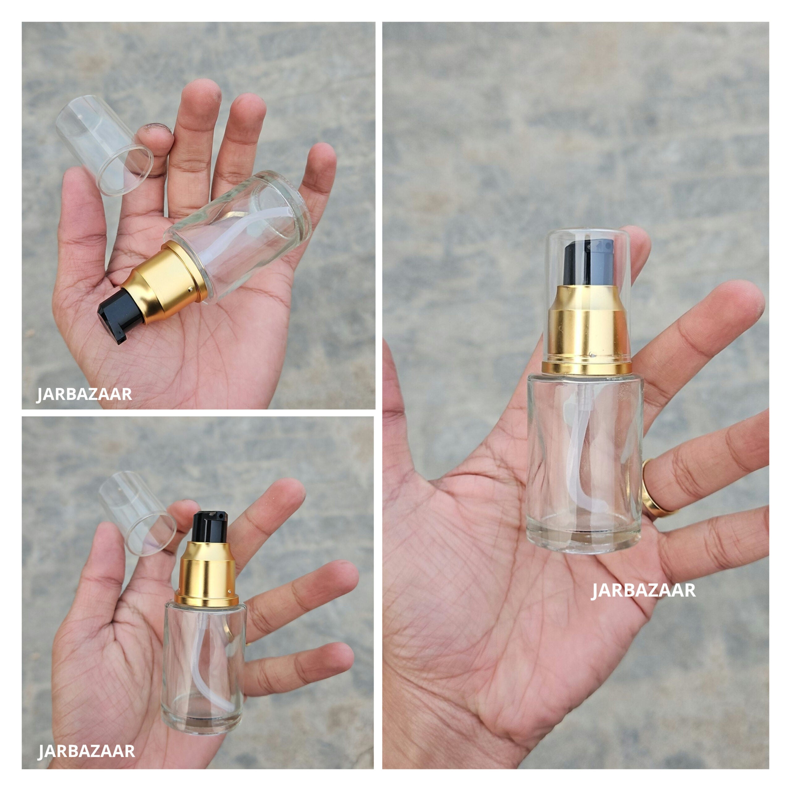 30 ML Transparent Flat Shoulder With Golden Pumps
