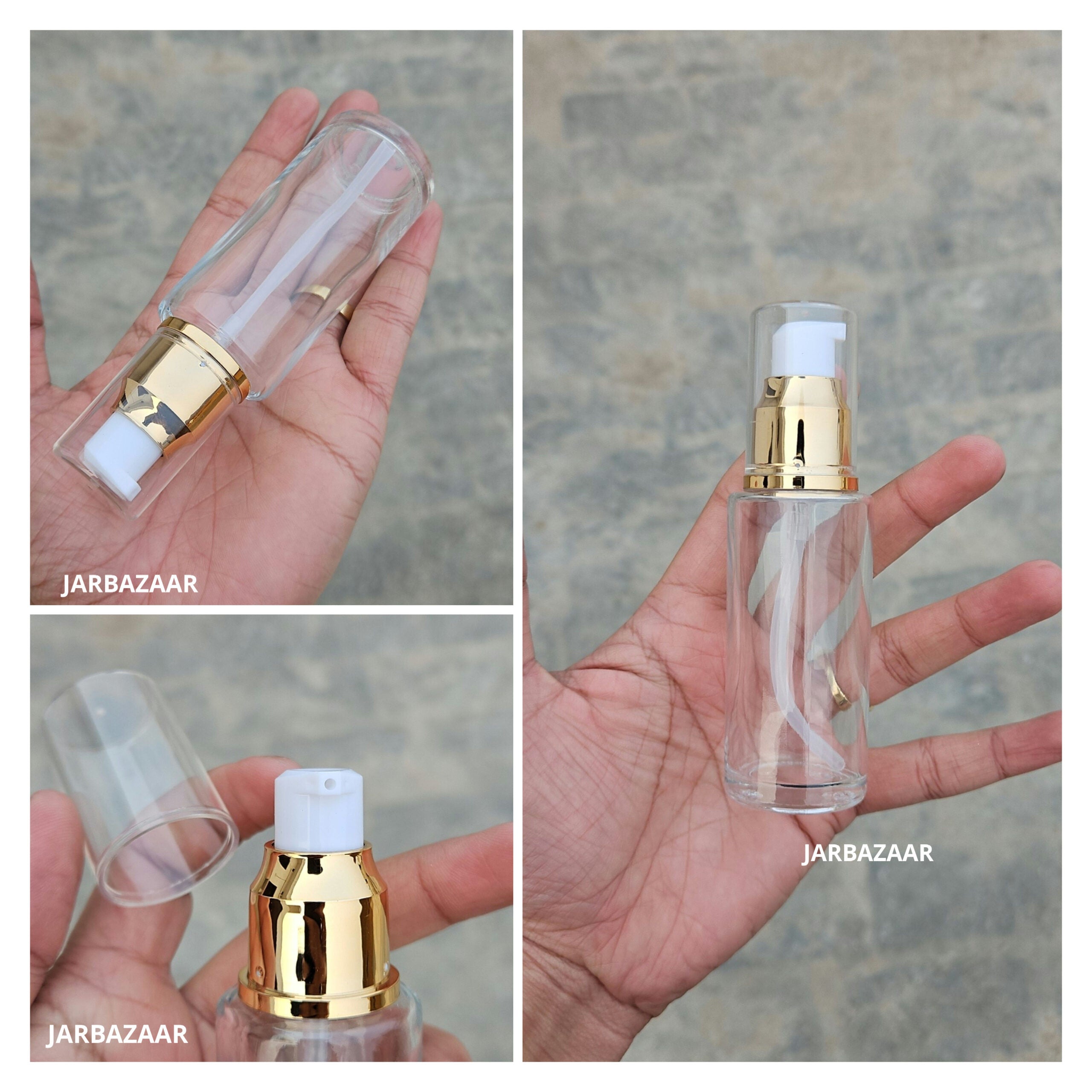 50 ML Transparent Flat Shoulder With Golden Pumps