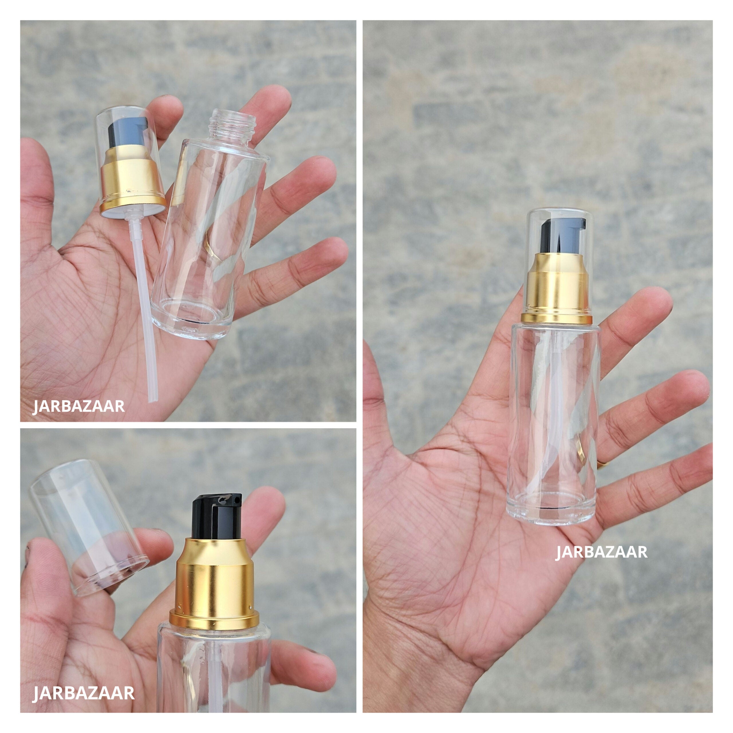 50 ML Transparent Flat Shoulder With Golden Pumps