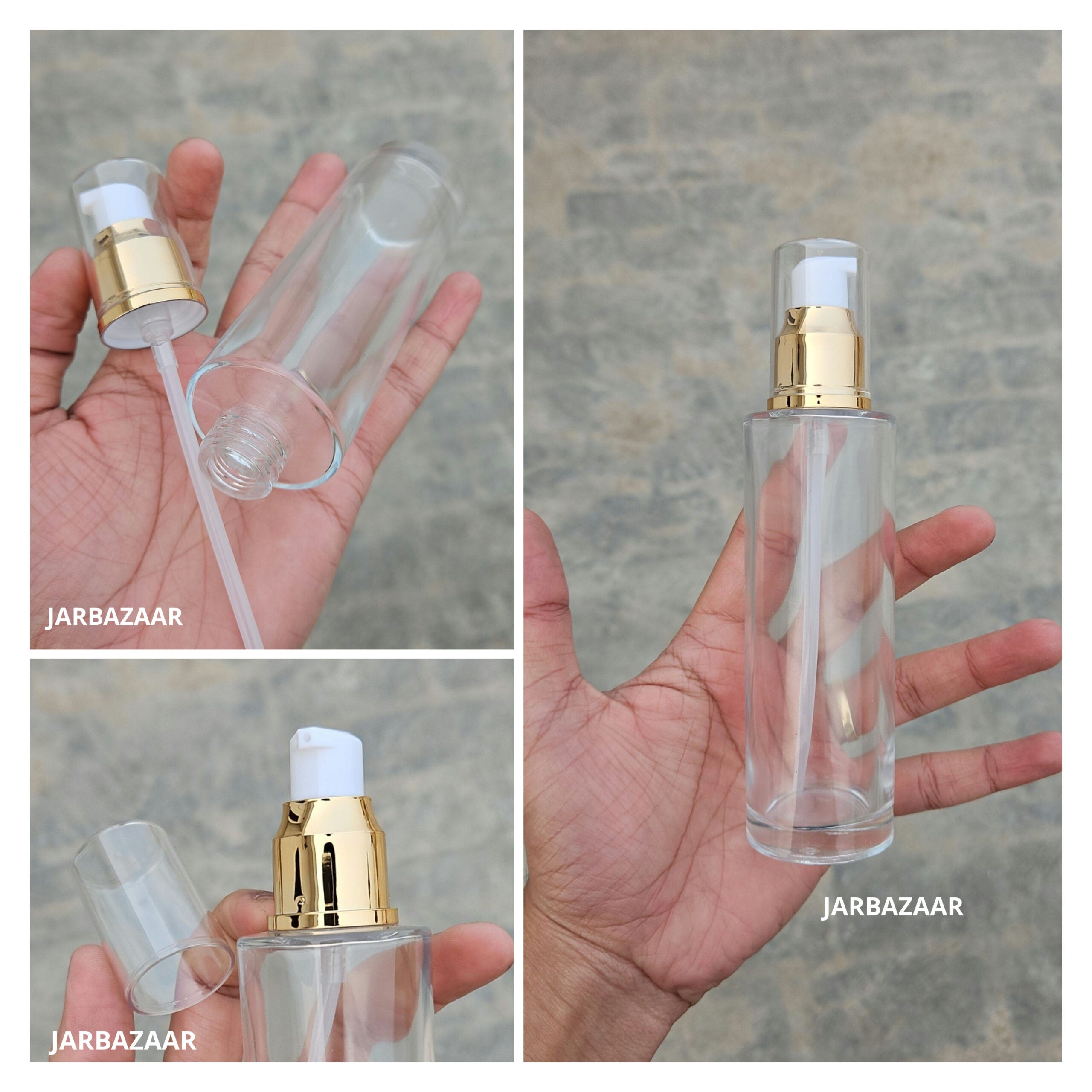 100 ML Transparent Flat Shoulder With Golden Pumps