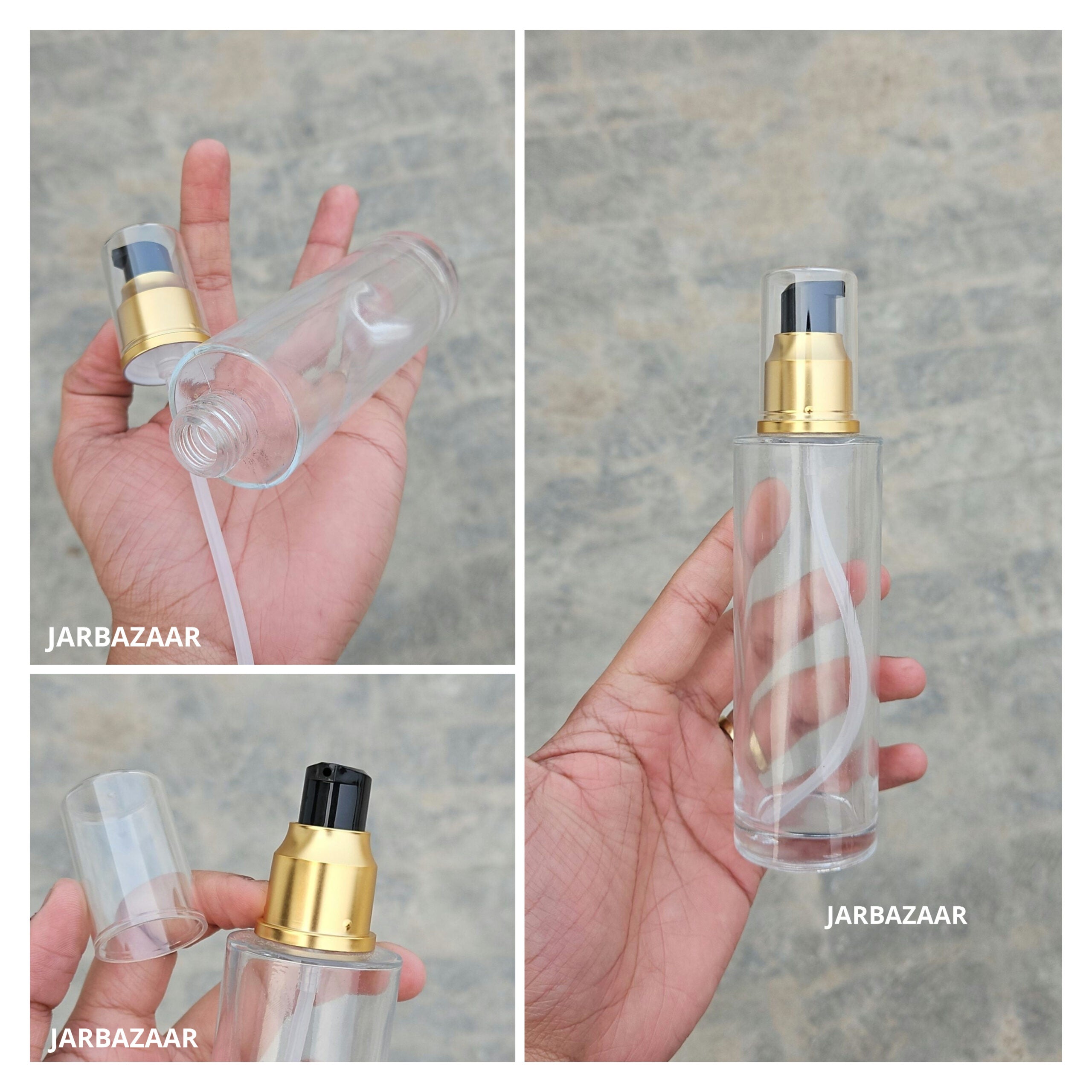 100 ML Transparent Flat Shoulder With Golden Pumps