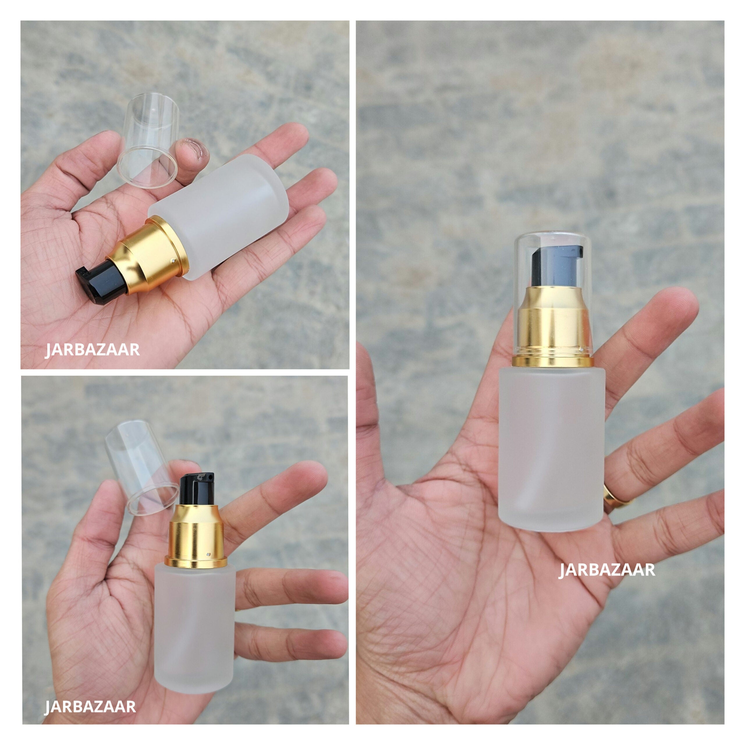 30 ML Clear Frosted Flat Shoulder With Golden Pumps