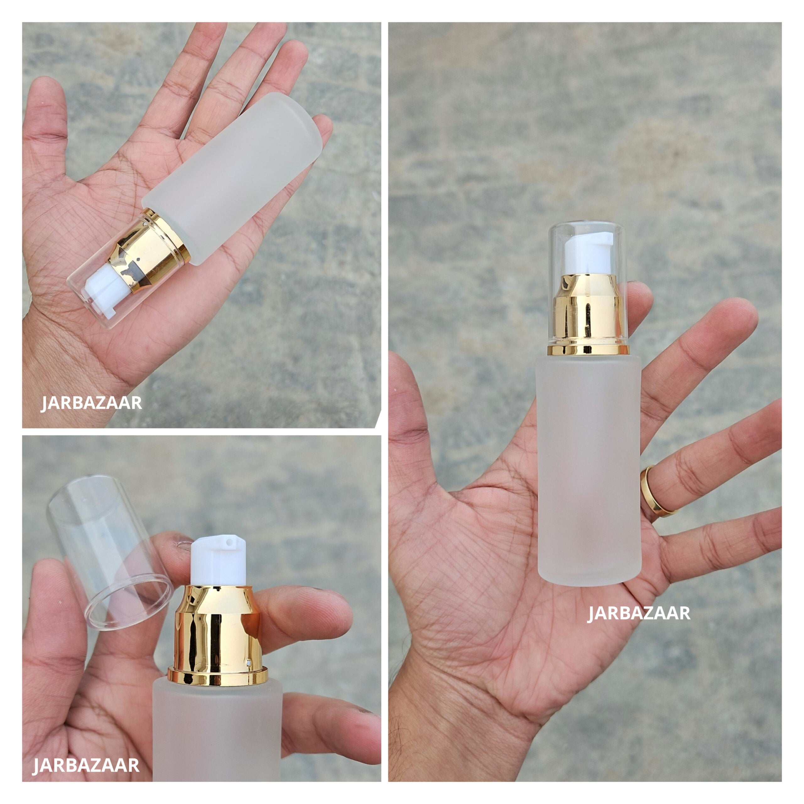 50 ML Clear Frosted Flat Shoulder With Golden Pumps