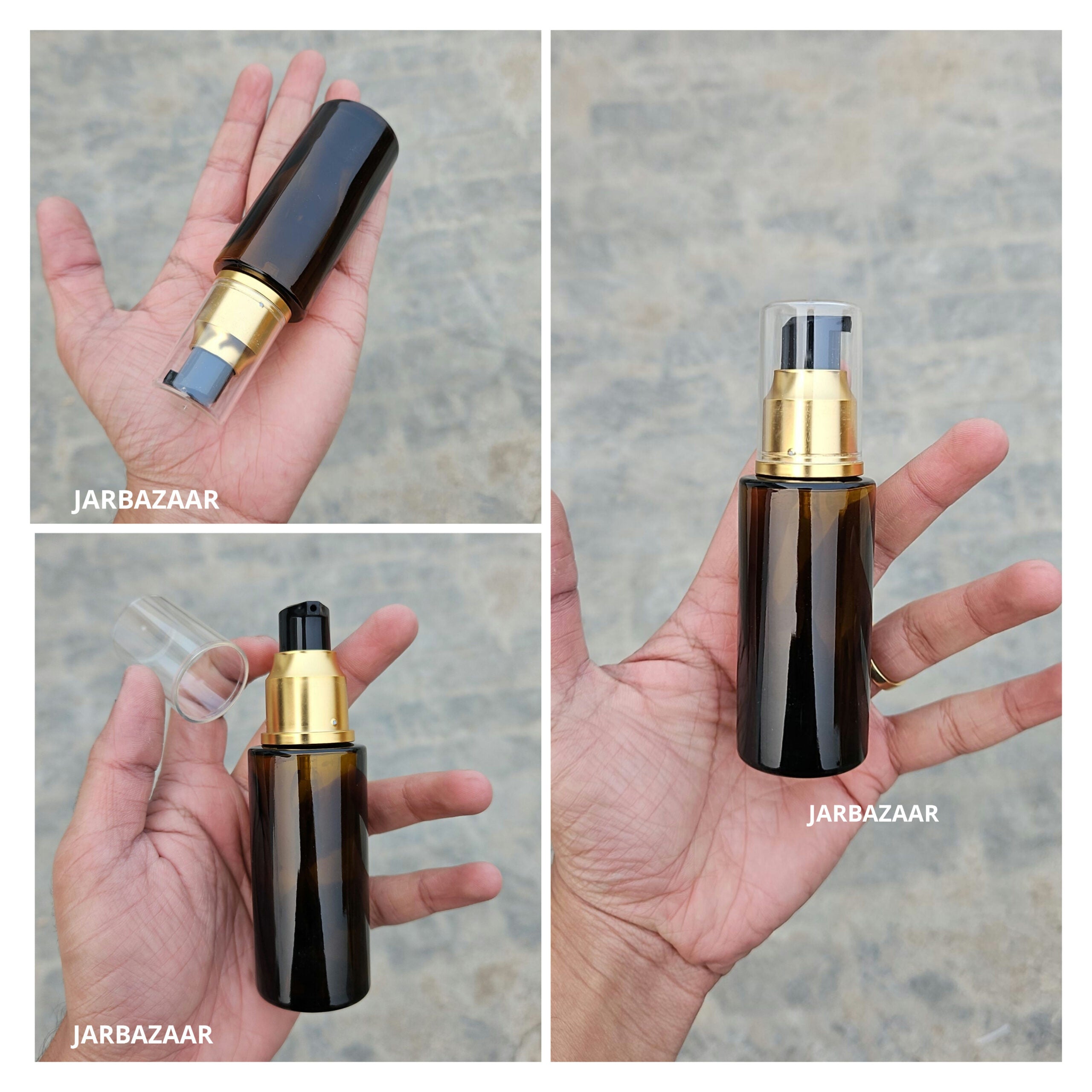 50 ML Amber Flat Shoulder With Golden Pumps