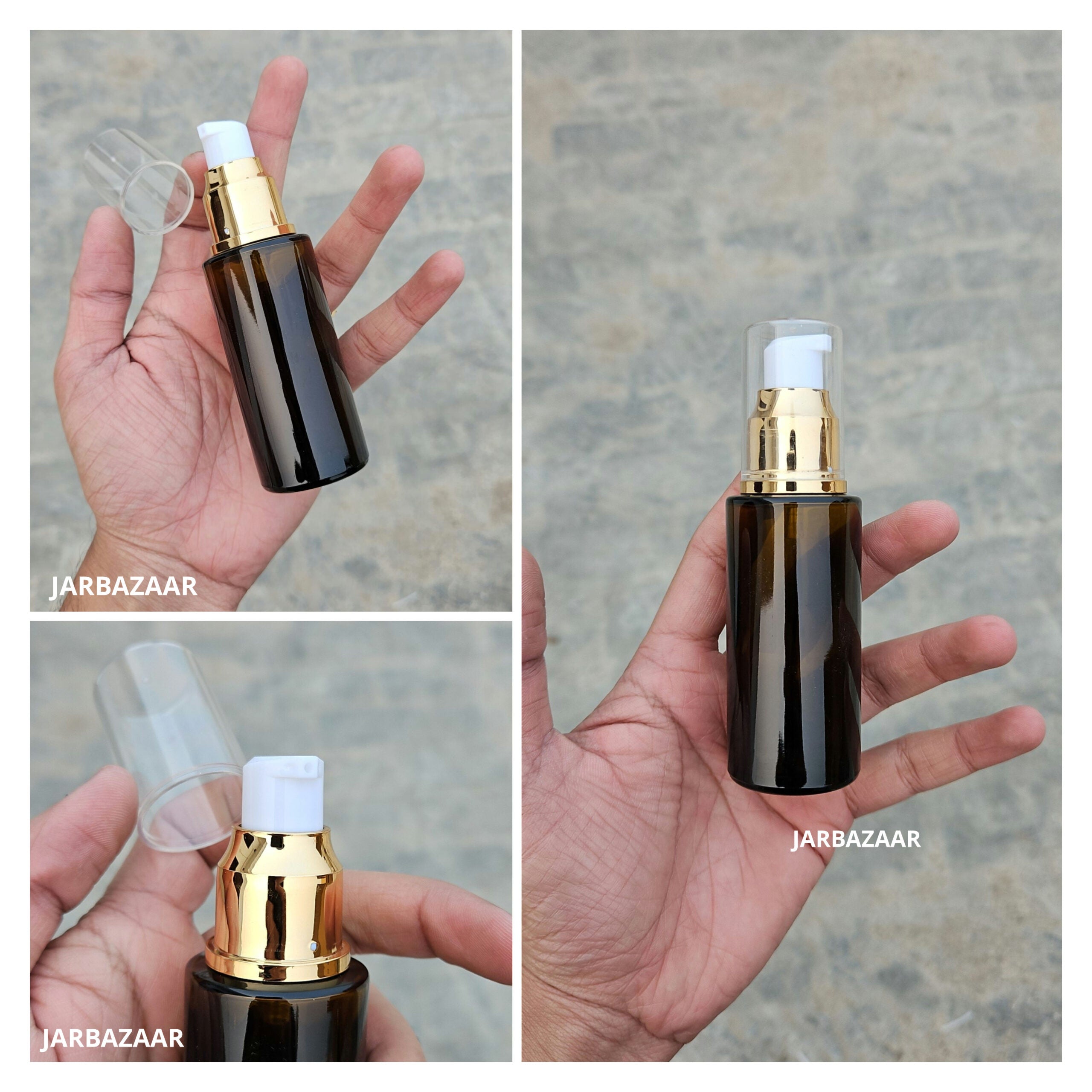 50 ML Amber Flat Shoulder With Golden Pumps