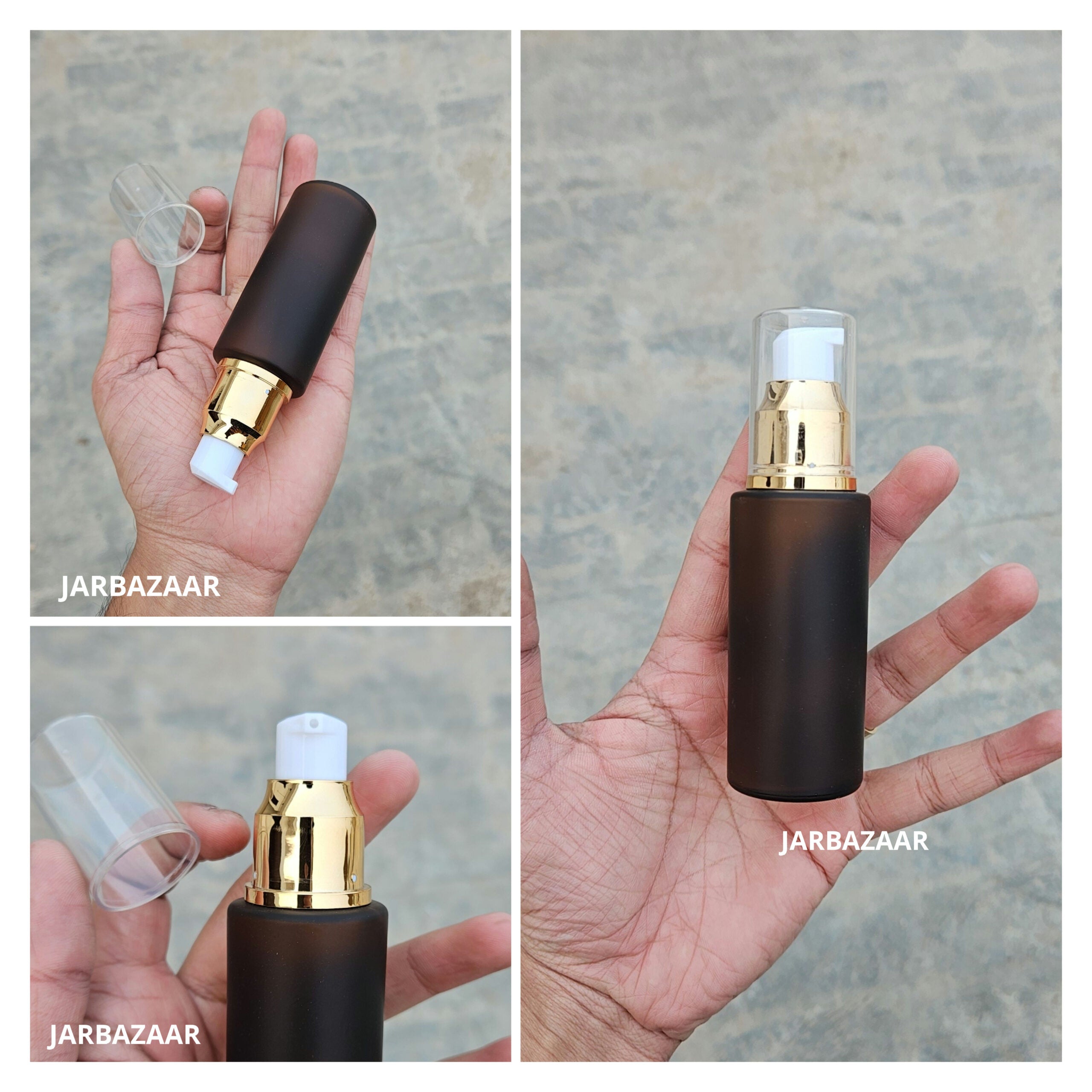 50 ML Amber Frosted Flat Shoulder With Golden Pumps