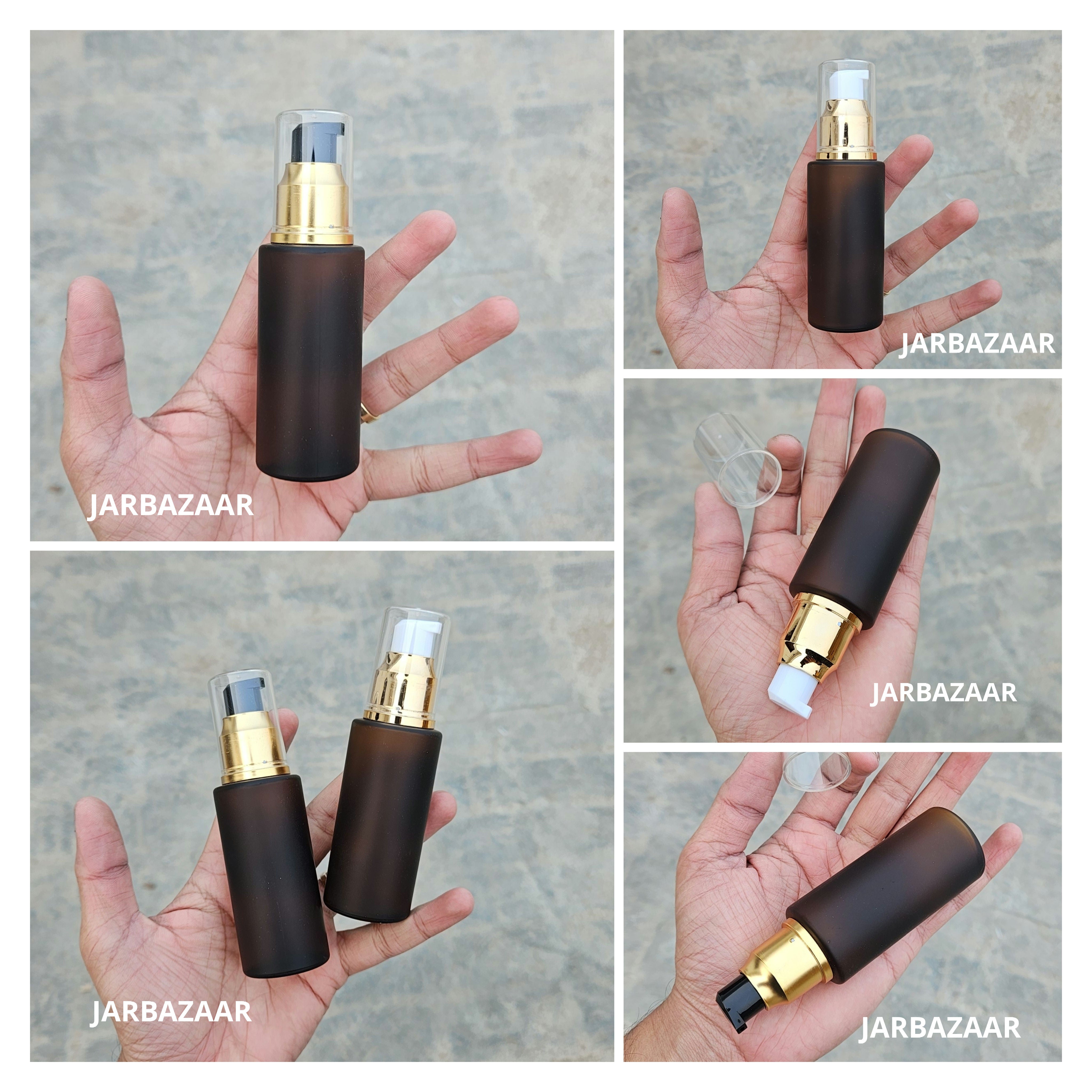 50 ML Amber Frosted Flat Shoulder With Golden Pumps