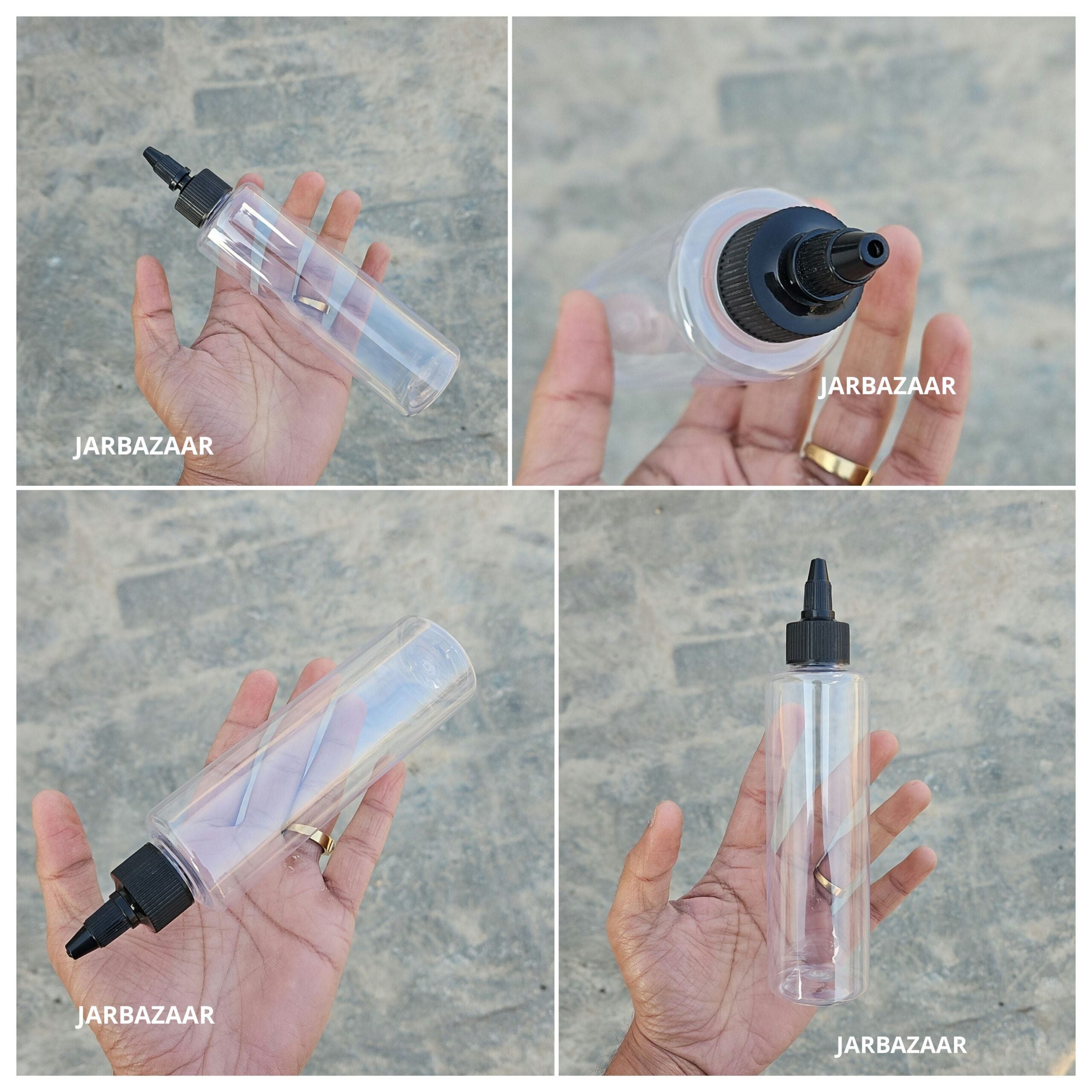200 ML Sleek Transparent Bottle ( With Oil Nozzel Caps )