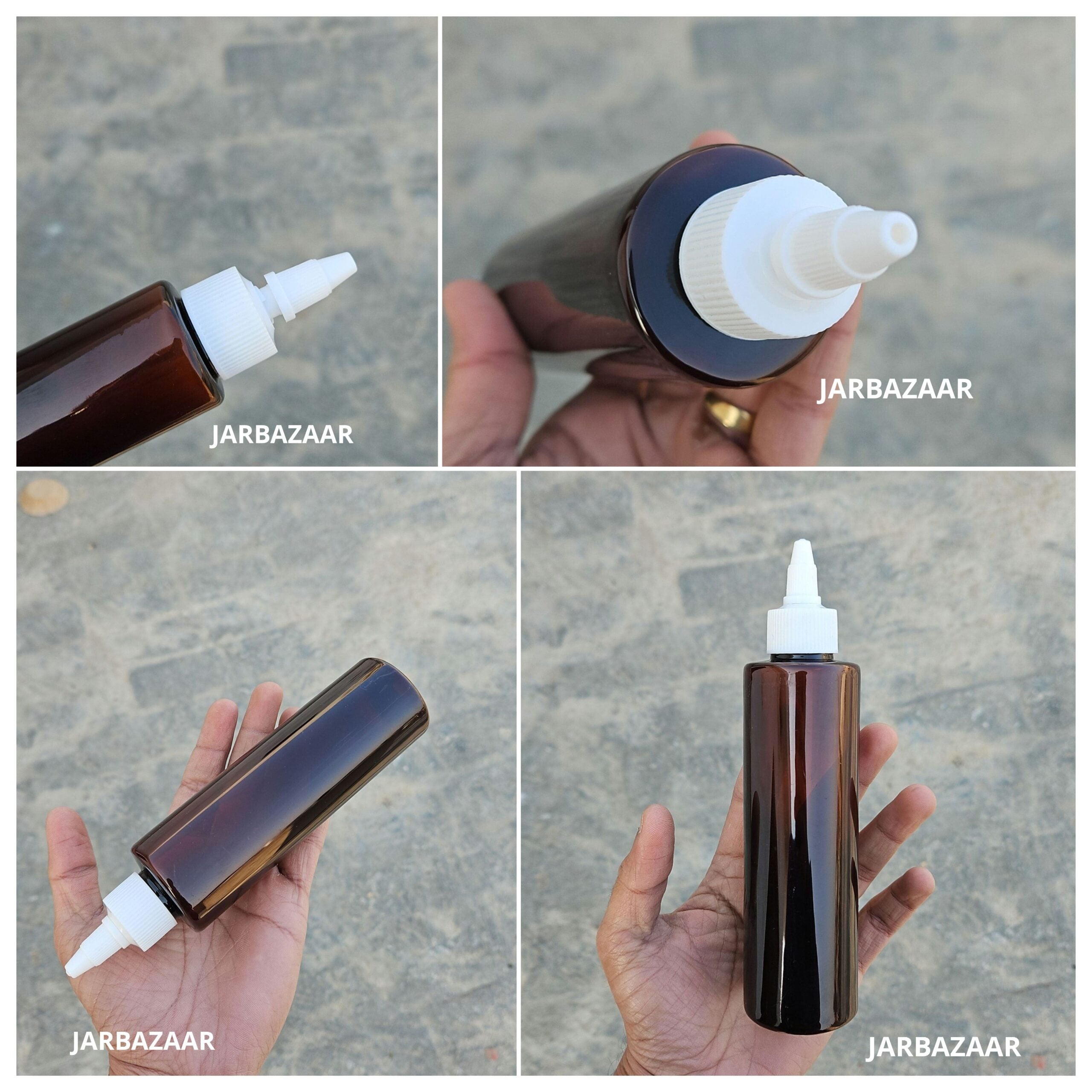 200 ML Sleek Amber Bottle ( With Oil Nozzle Caps )