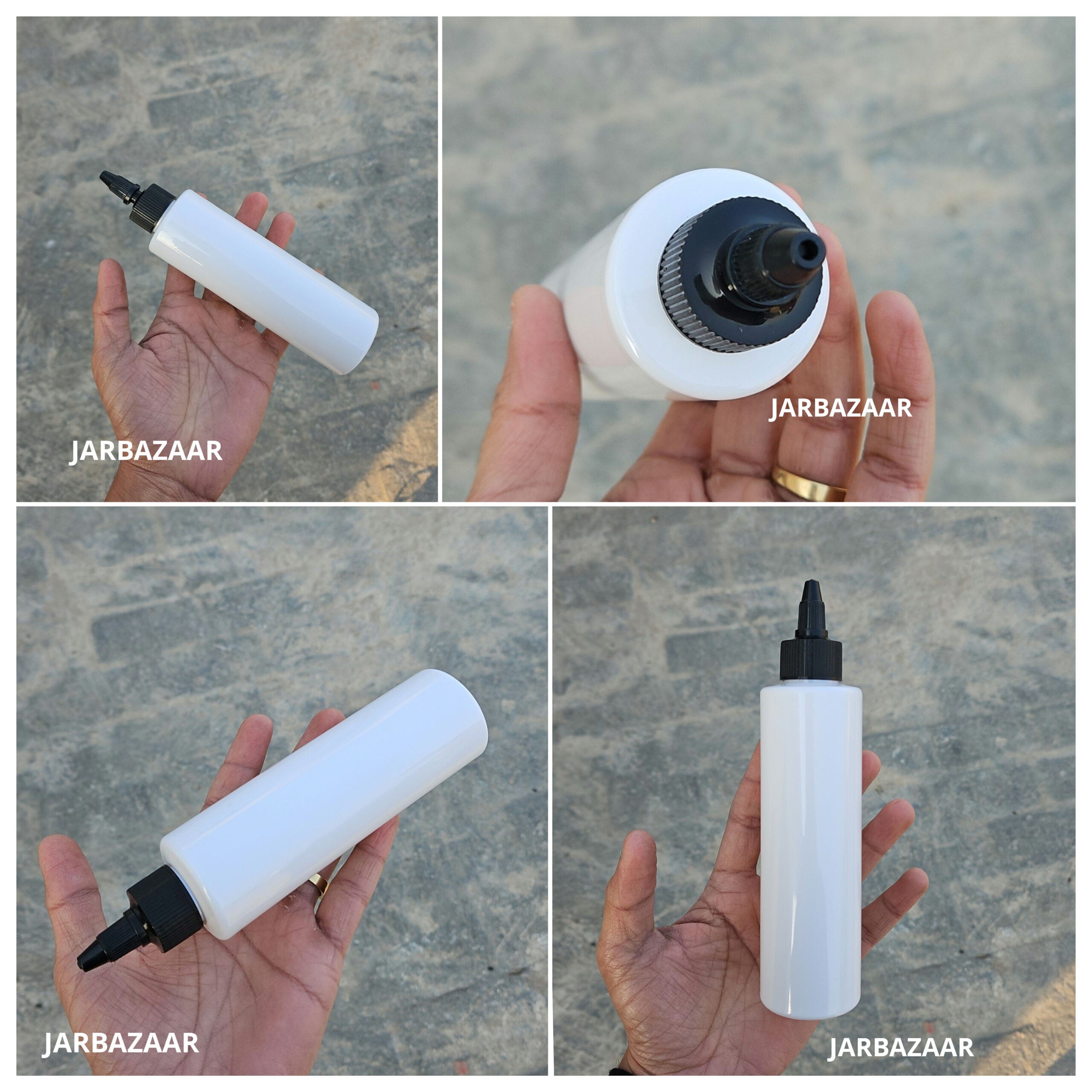 200 ML Sleek White Bottle ( With Oil Nozzel Caps )