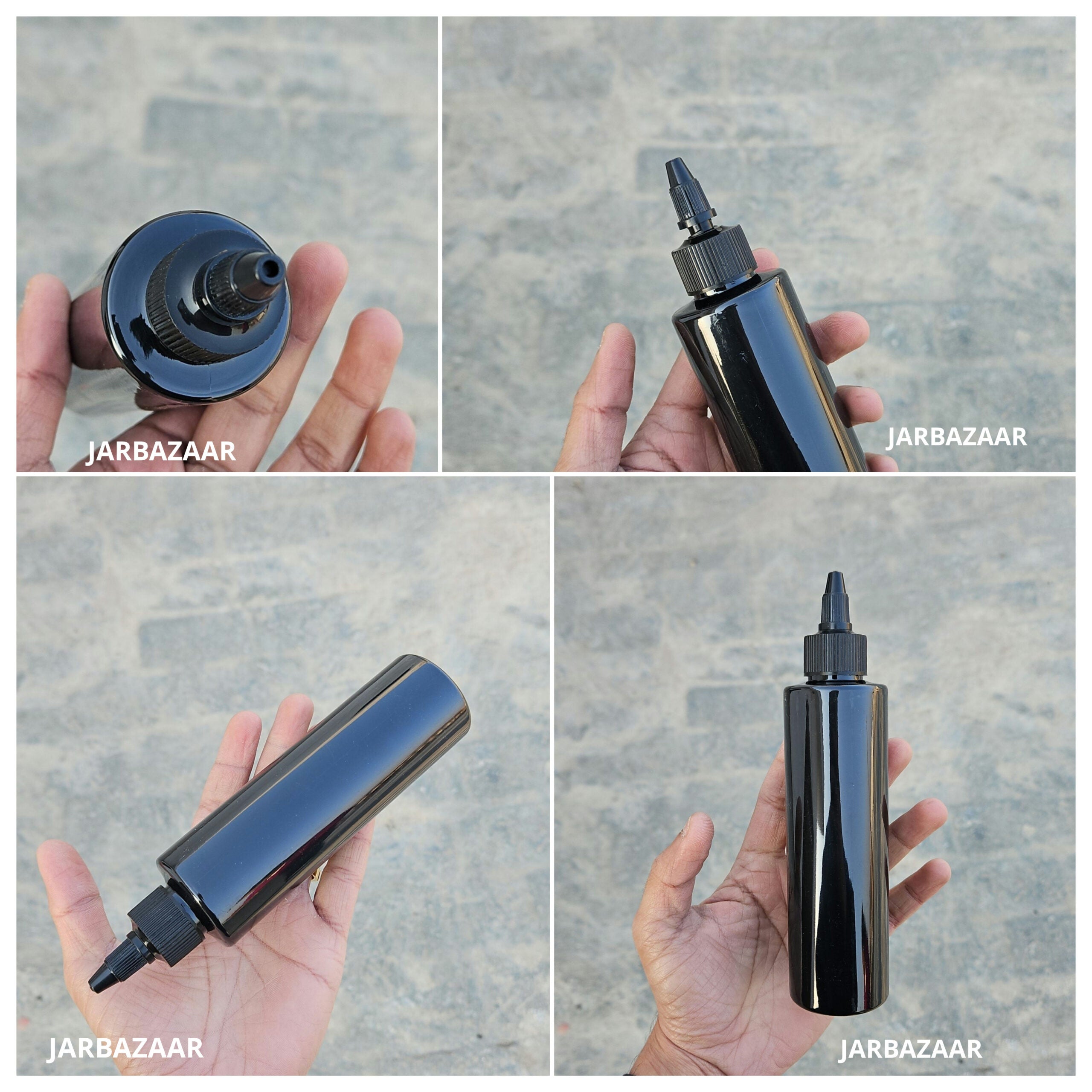 200 ML Sleek Black Bottle ( With Oil Nozzle Caps )