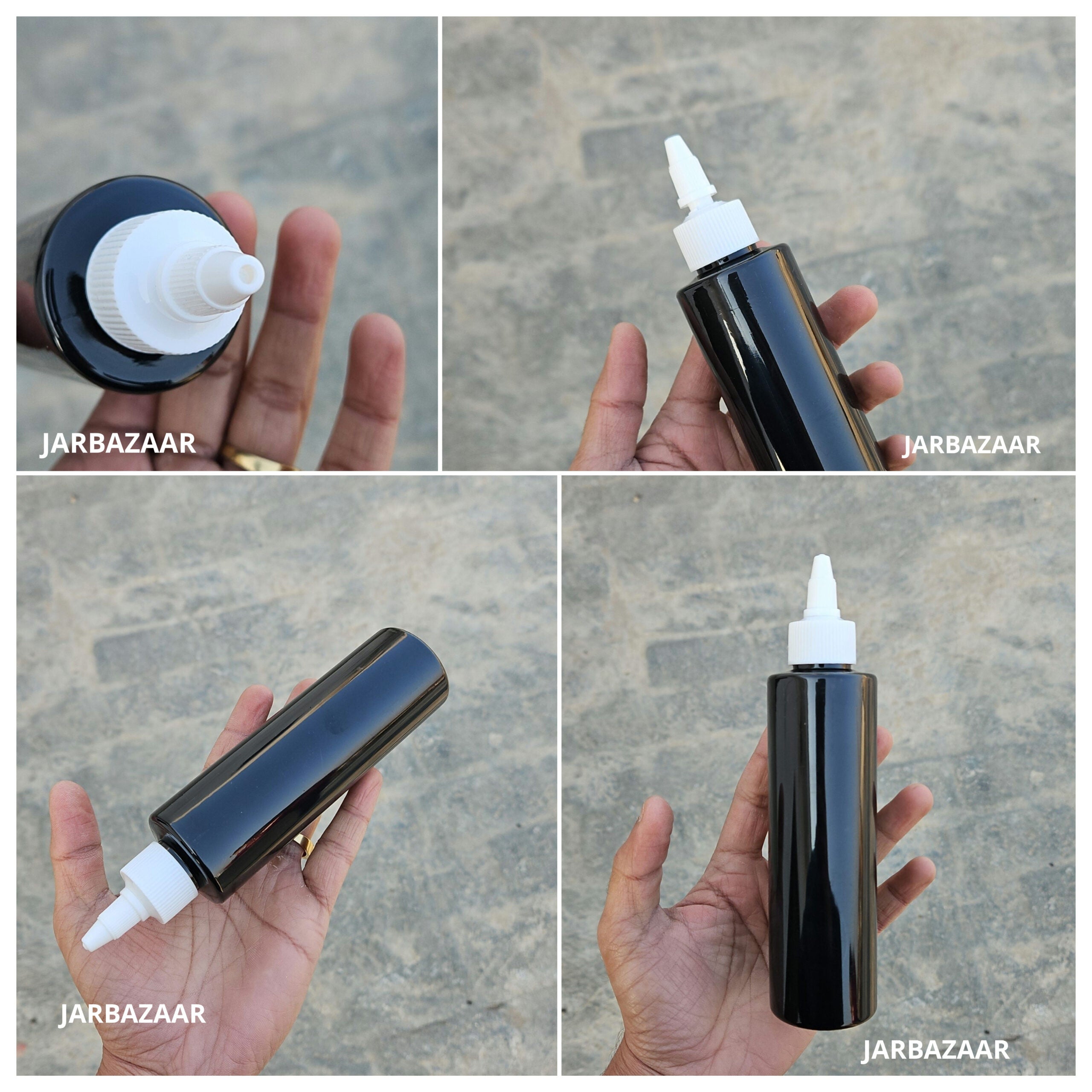 200 ML Sleek Black Bottle ( With Oil Nozzle Caps )