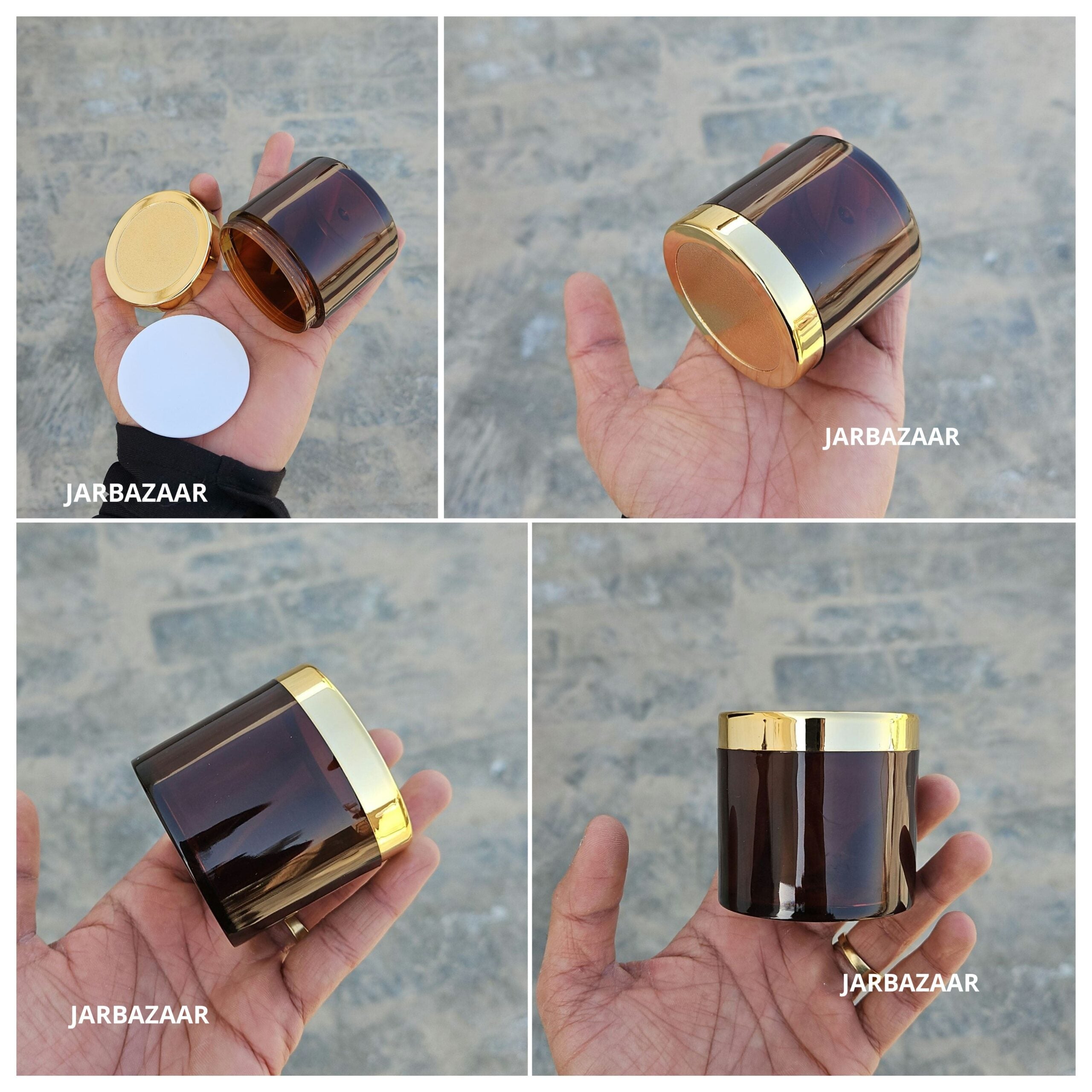 100 Gram Amber Acrylic Sanjar (Golden Cap)