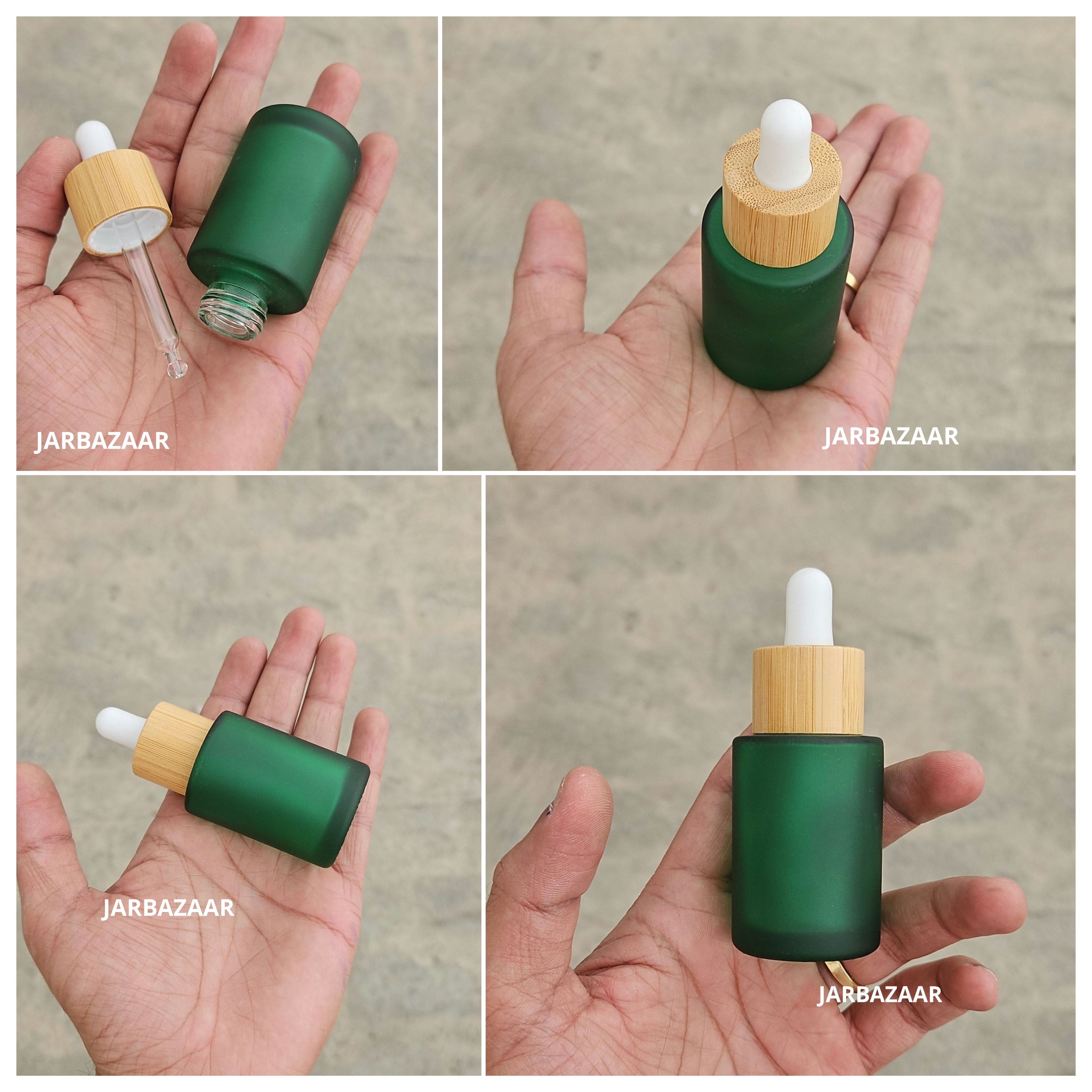 30 ML Green Frosted Bottle (With Bamboo Dropper)