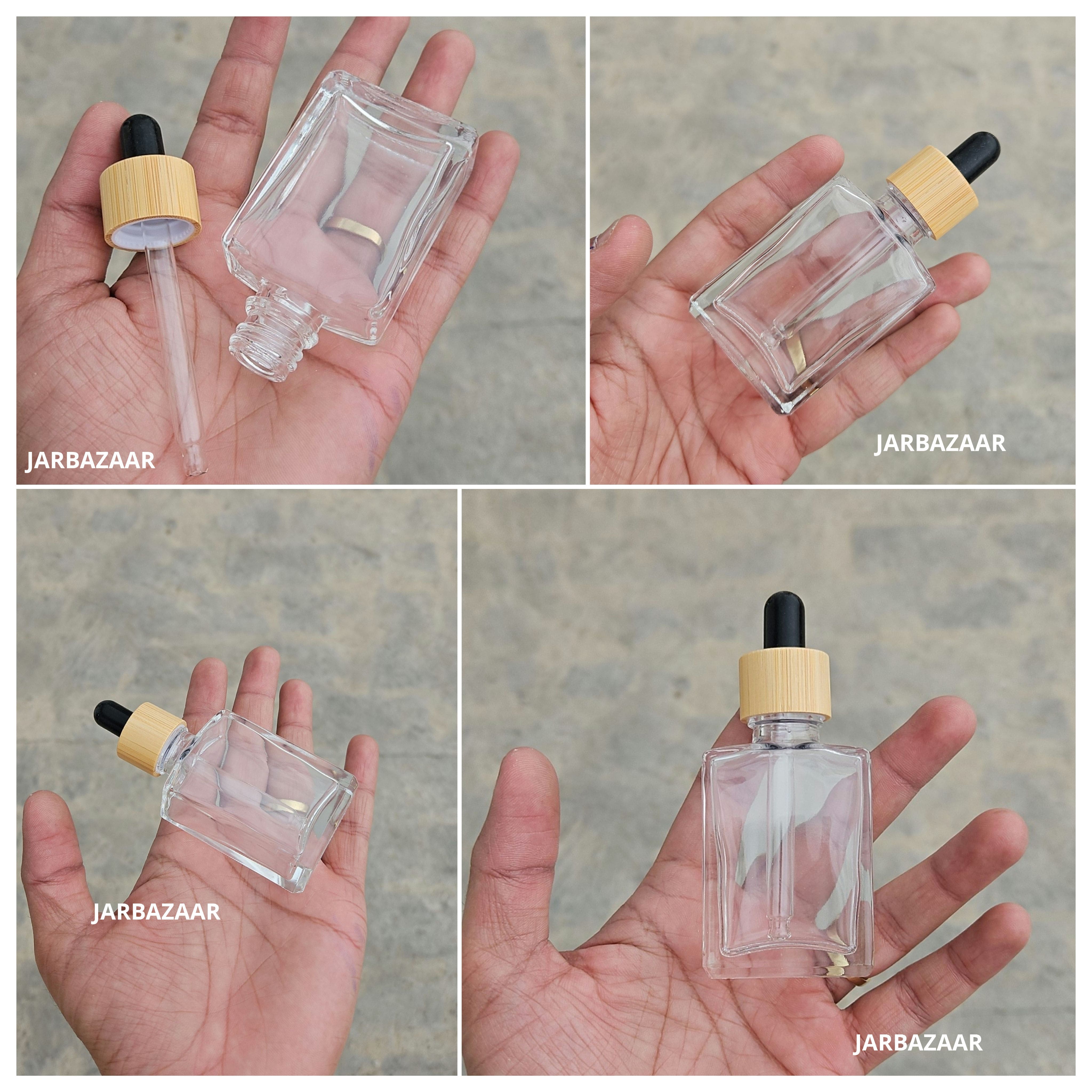 30 ML Rectangle Clear Bottle (With Bamboo Dropper)