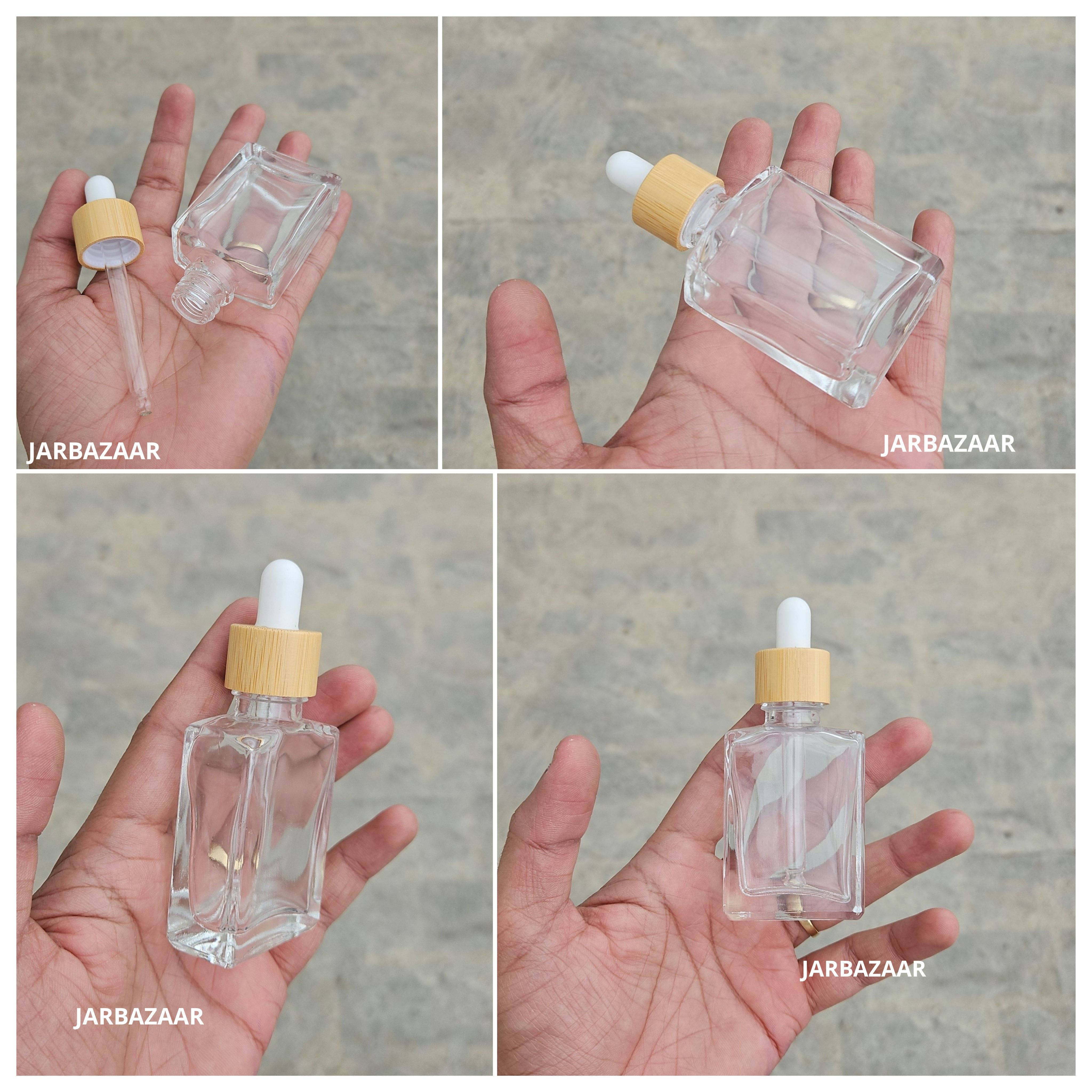 30 ML Rectangle Clear Bottle (With Bamboo Dropper)