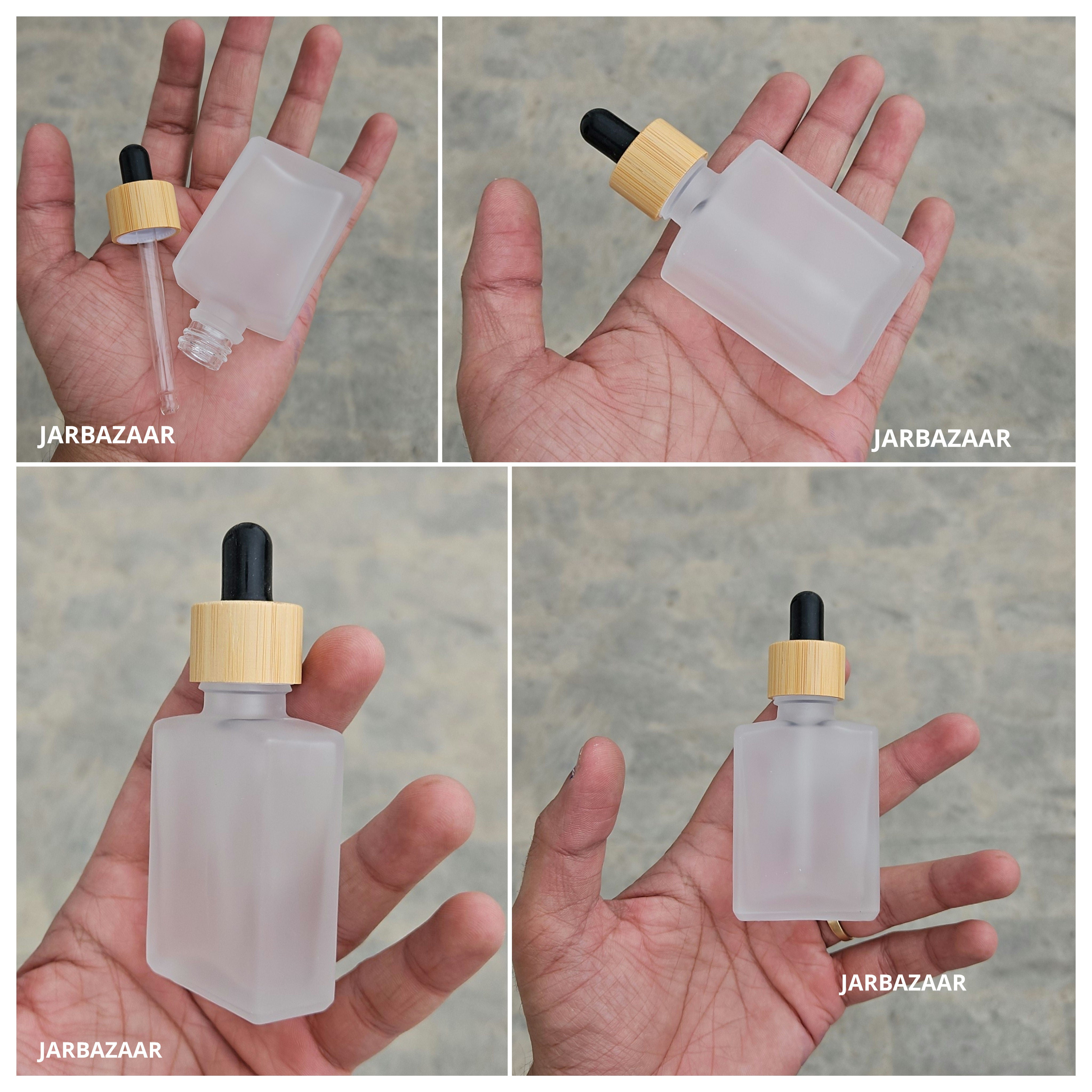 30 ML Rectangle Frosted Bottle (With Bamboo Dropper)