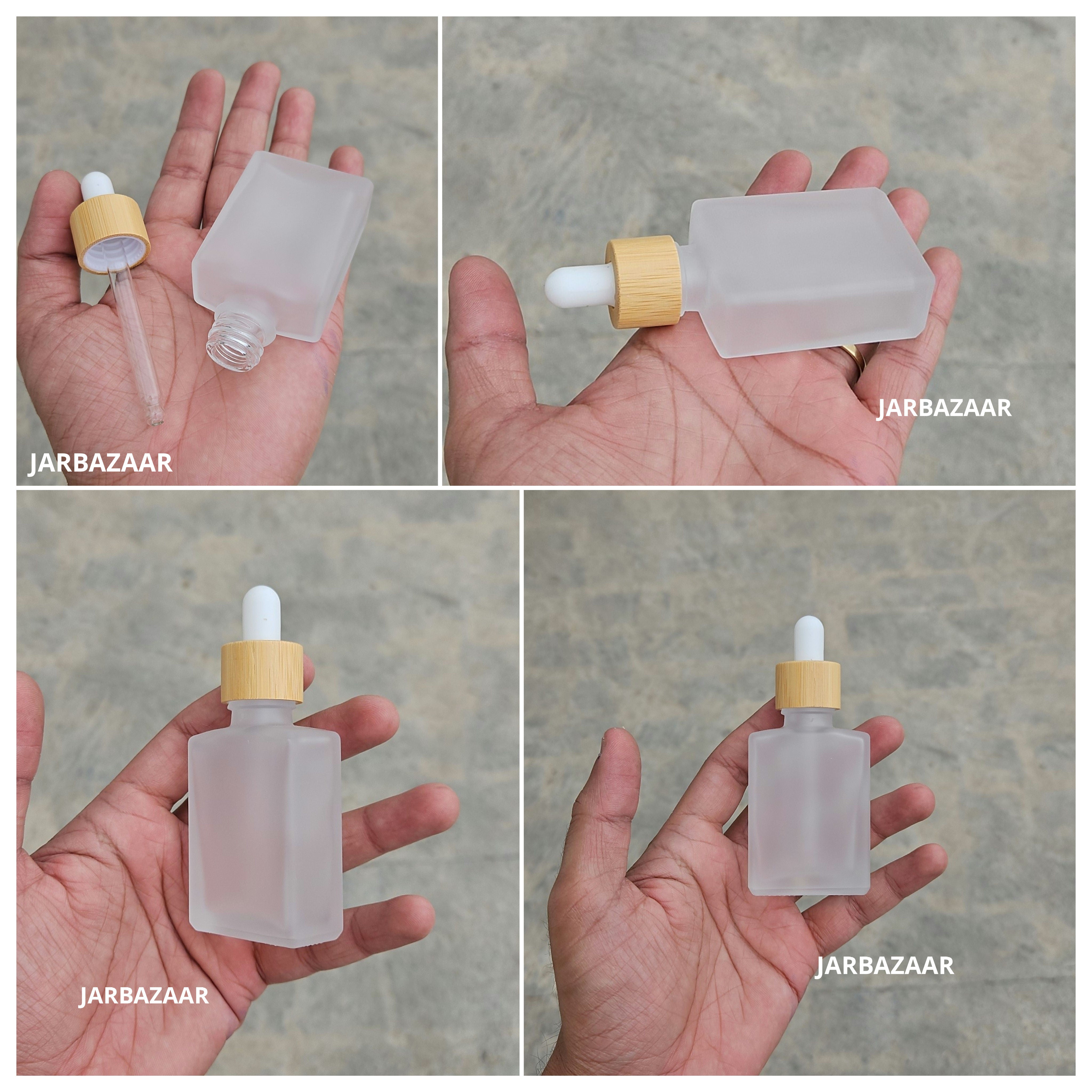 30 ML Rectangle Frosted Bottle (With Bamboo Dropper)