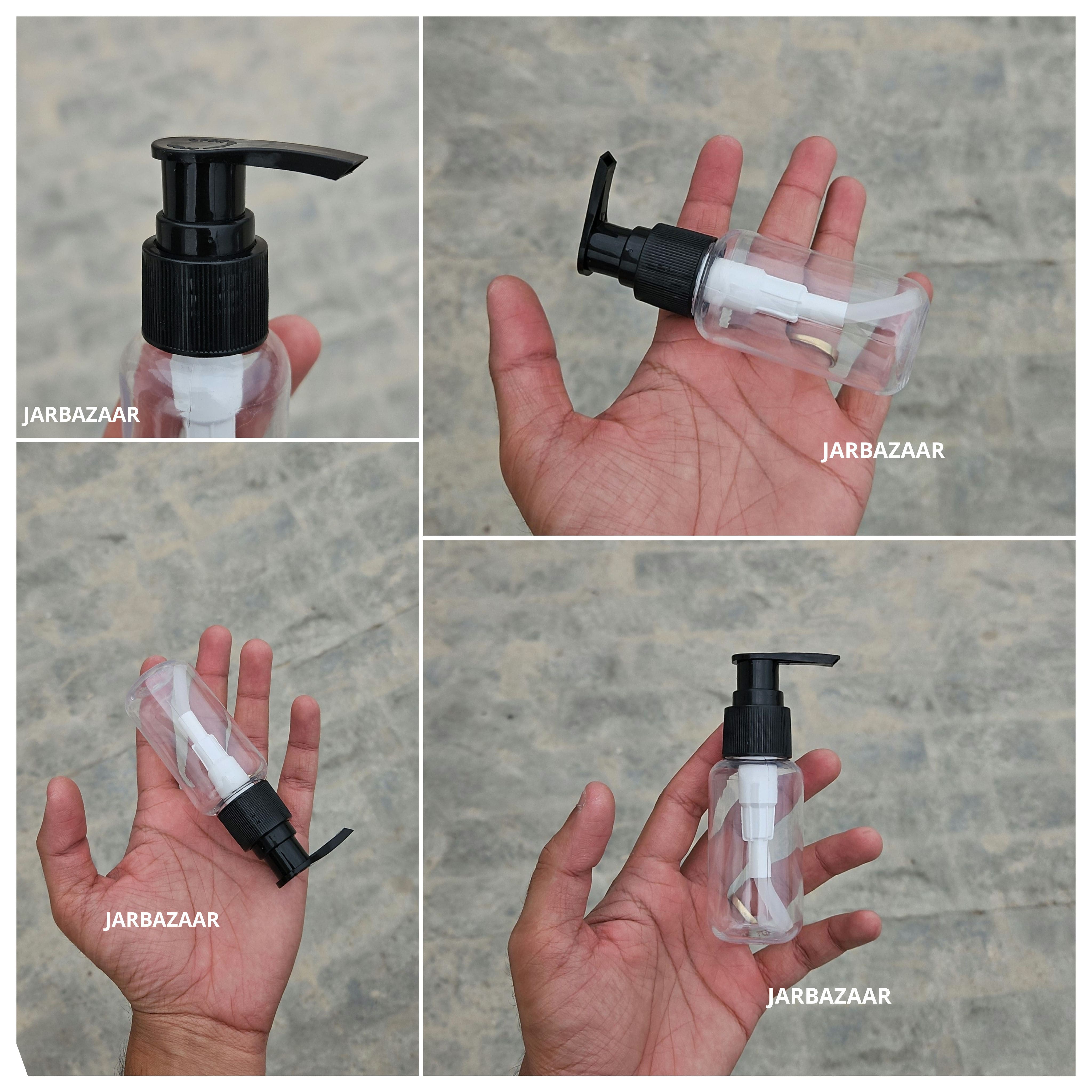 50 ML Transparent Boston Bottle (With Dispenser Pump)