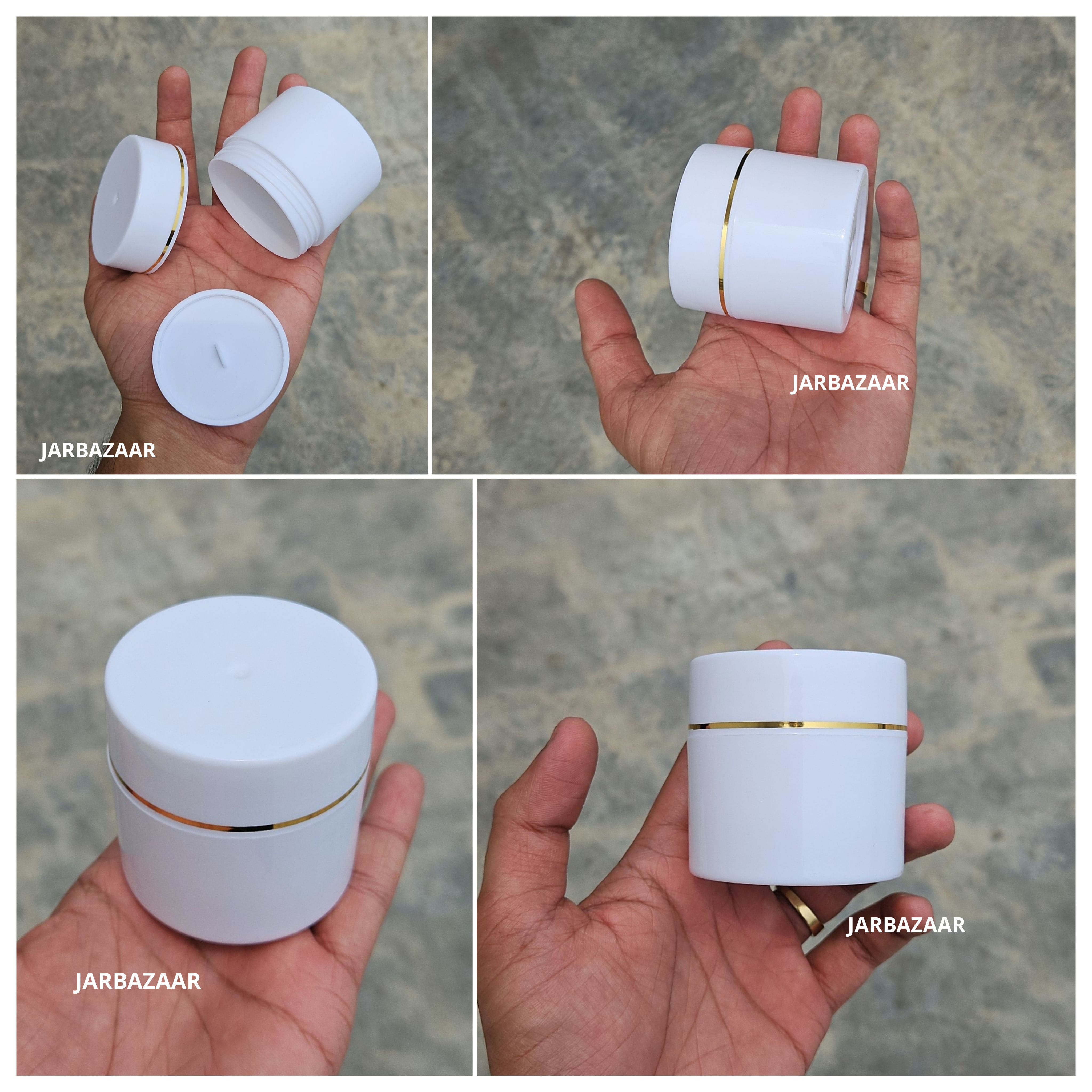 50 Gram Double Wall White Royal Jar (With Golden Lining)