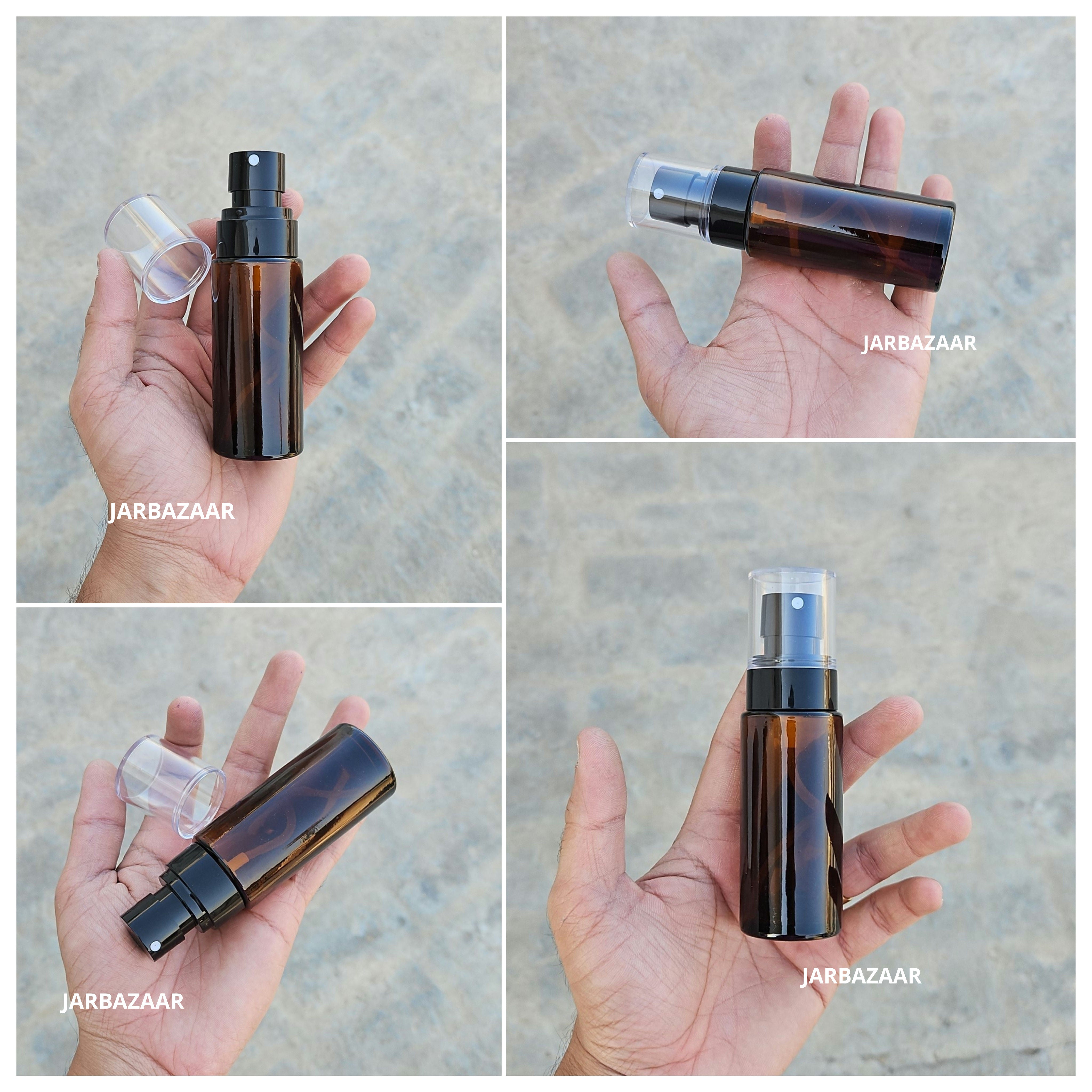50 ML Amber Flat Shoulder Glass Bottle (NHR SPRAY PUMP)