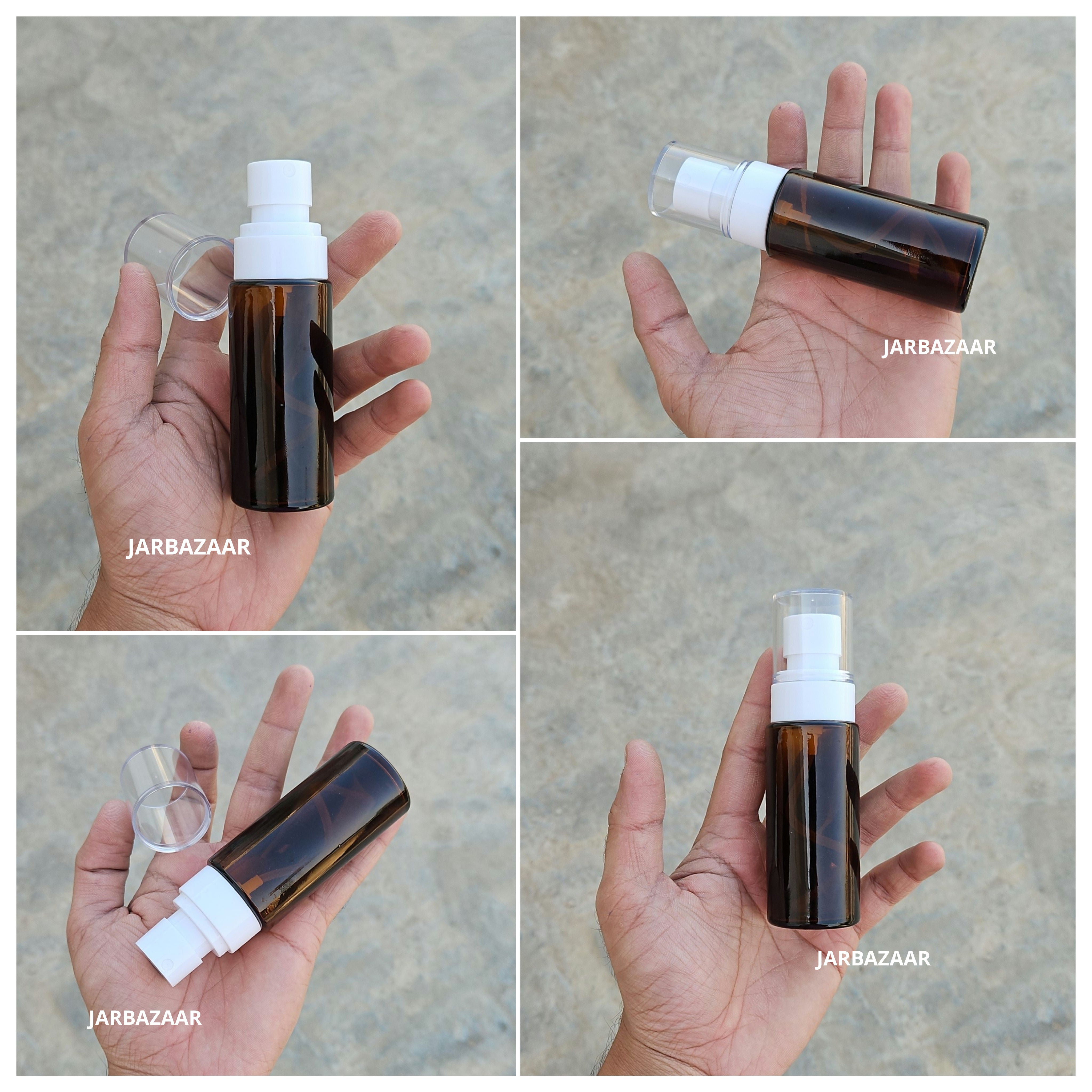 50 ML Amber Flat Shoulder Glass Bottle (NHR SPRAY PUMP)