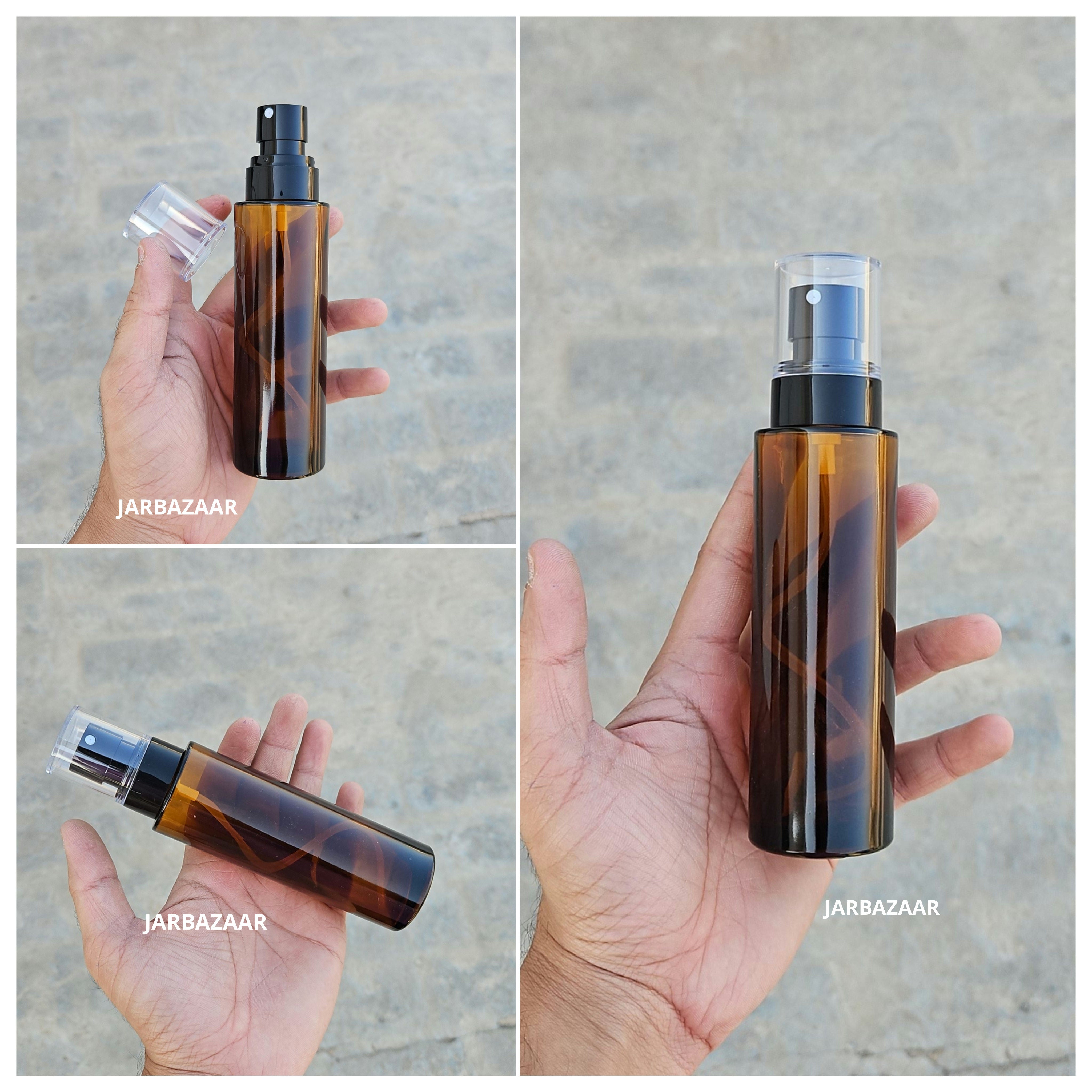 100 ML Amber Flat Shoulder Glass Bottle (NHR SPRAY PUMP)