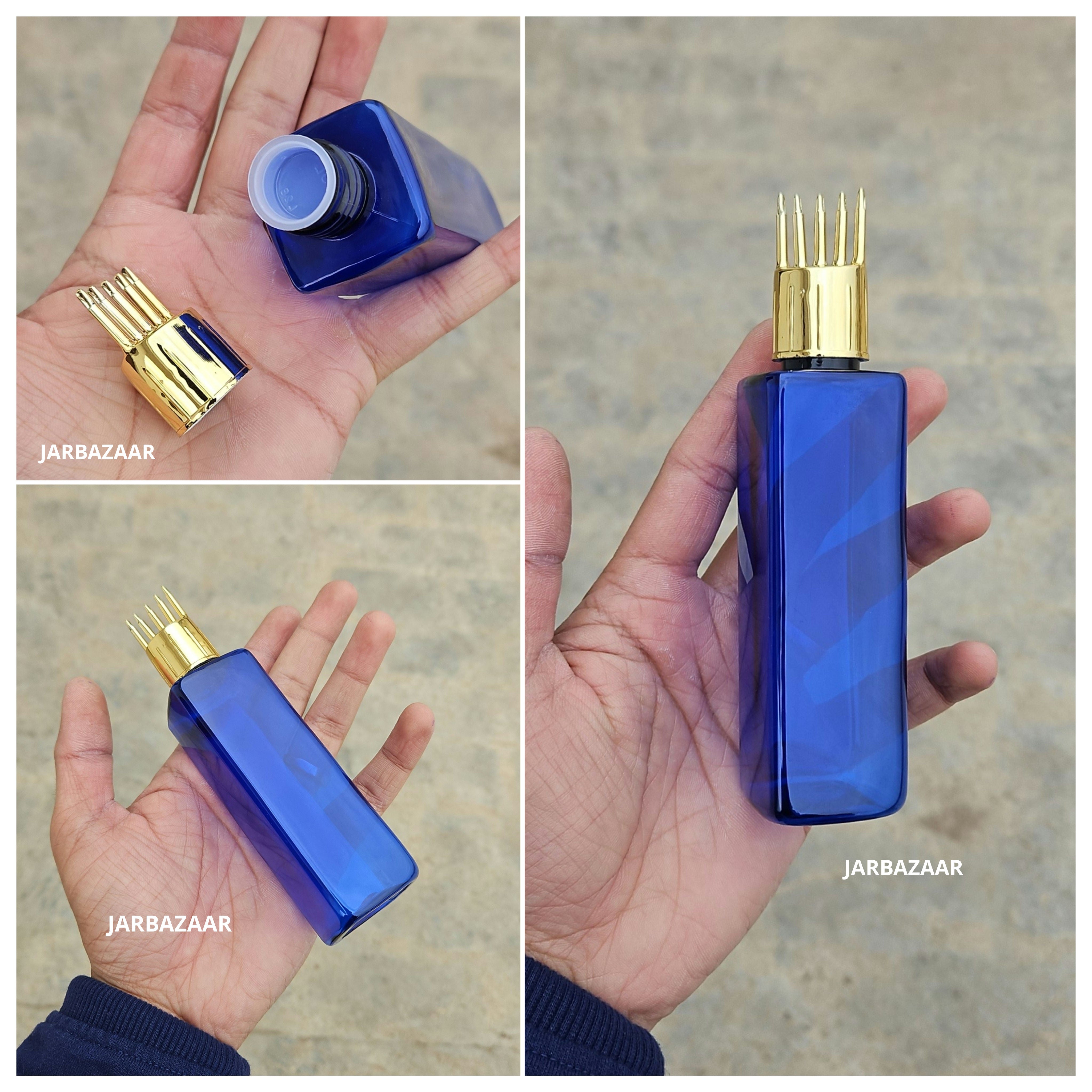 100 ML Square Blue Pet Bottle (With Golden Comb Cap)