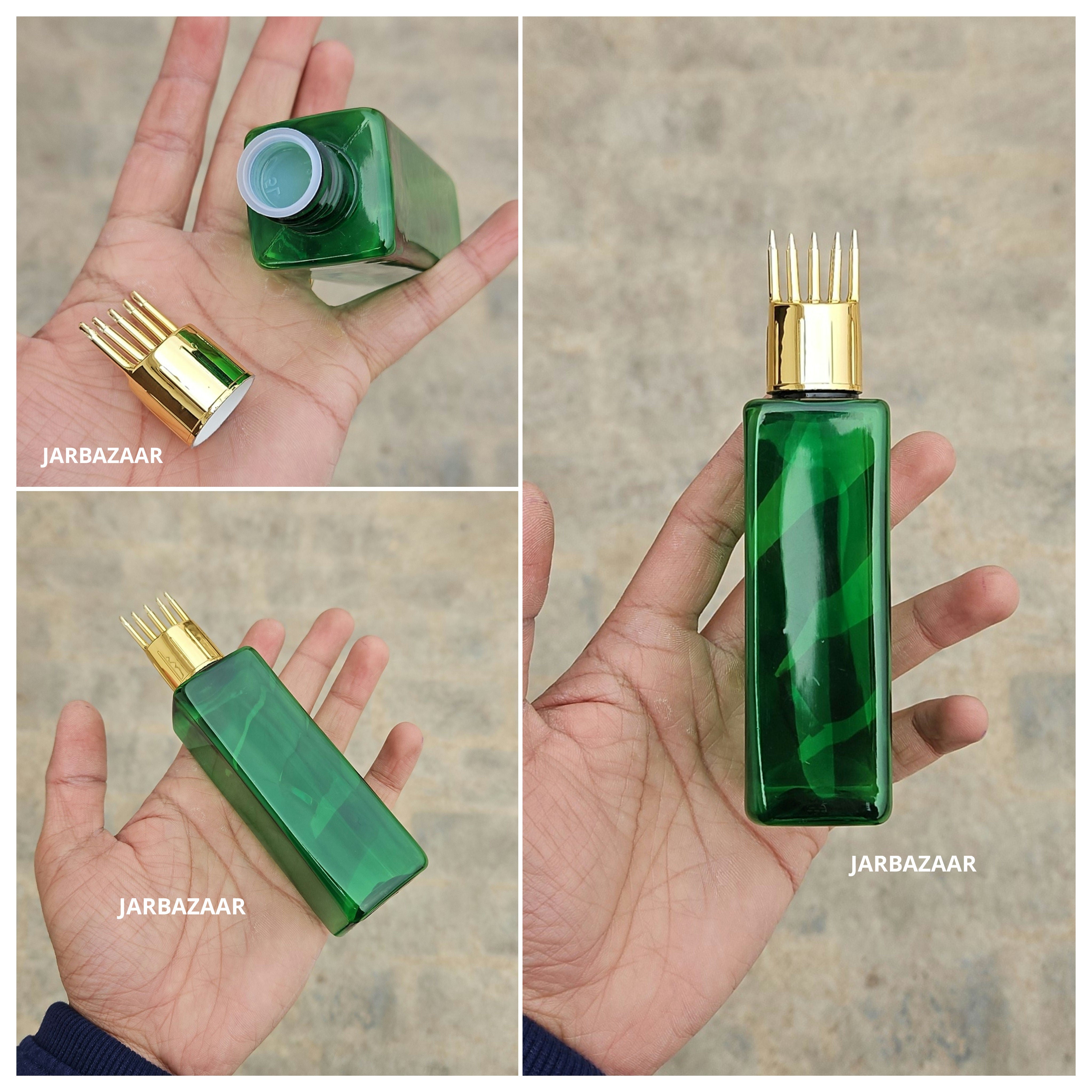 100 ML Square Green Pet Bottle (With Golden Comb Cap)