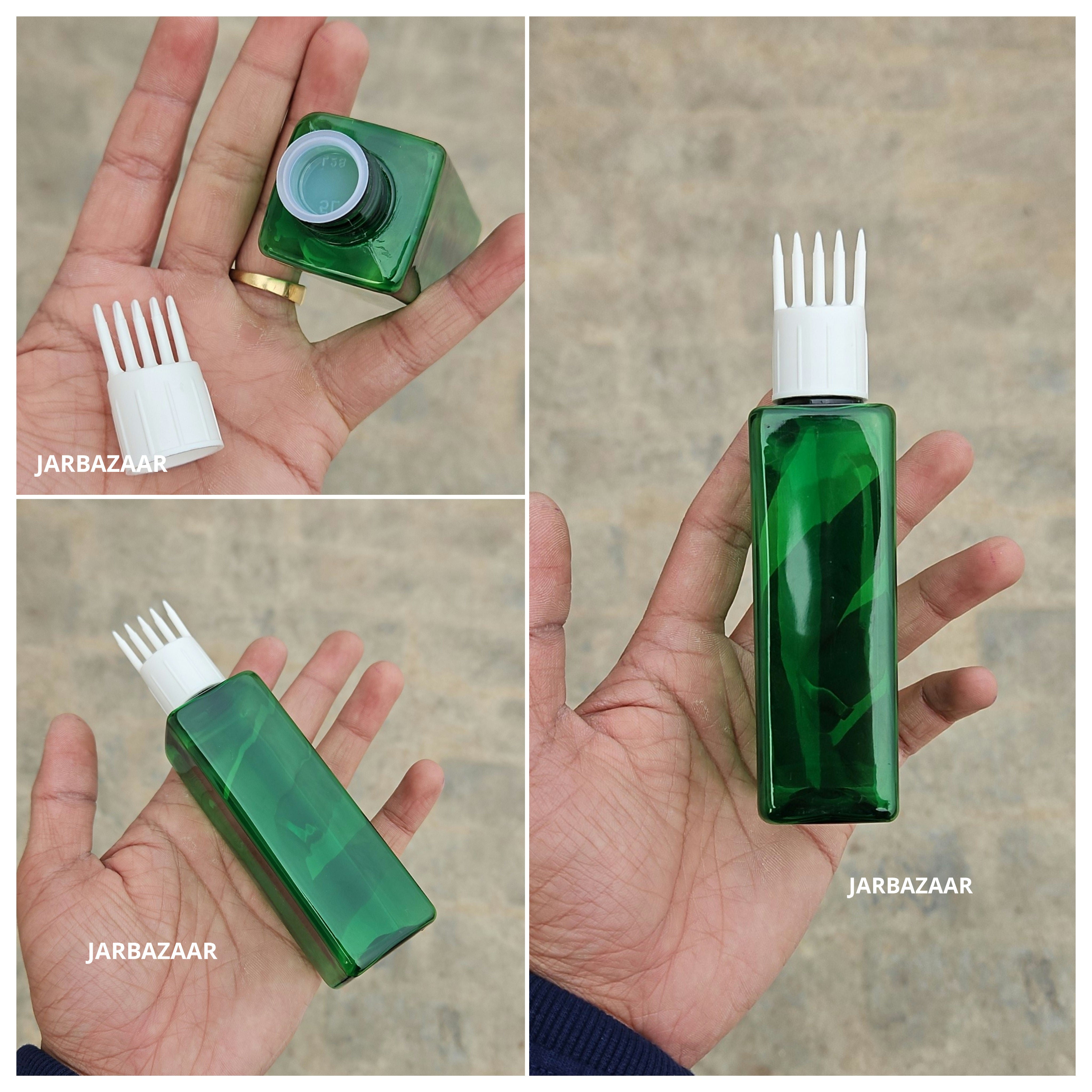 100 ML Square Green Pet Bottle (With Comb Cap)