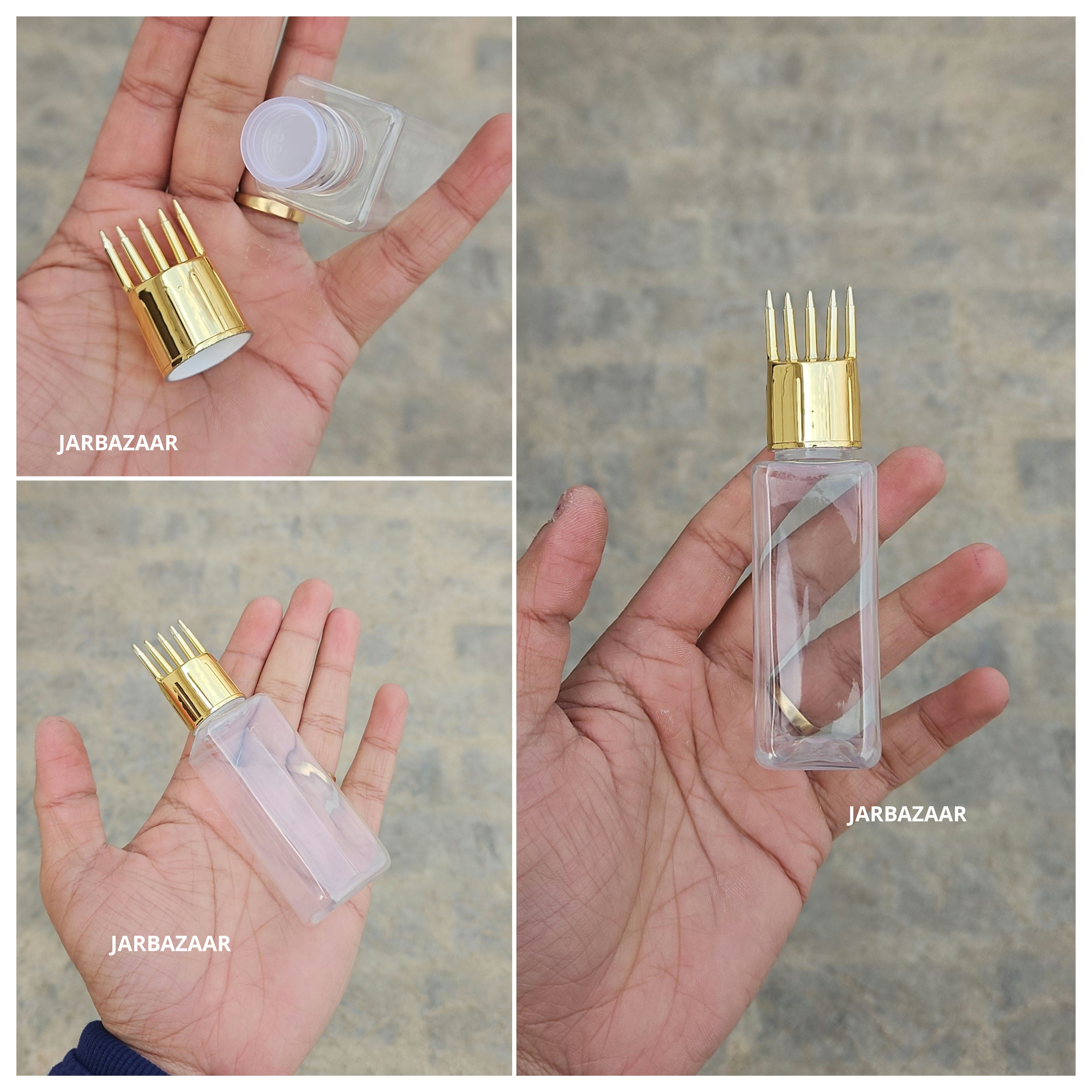 50 ML Square Transparent Pet Bottle (With Golden Comb Cap)