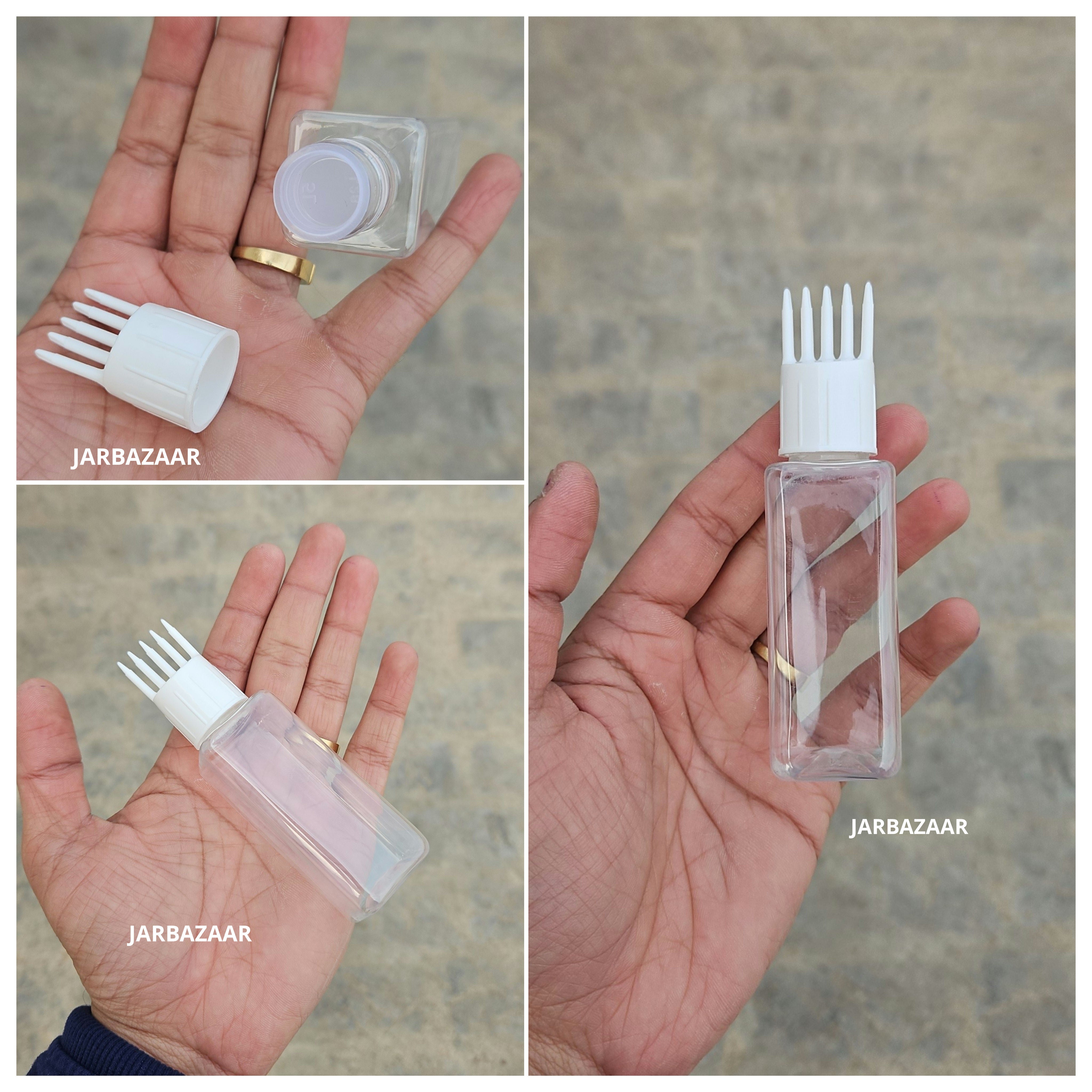 50 ML Square Transparent Pet Bottle (With Comb Cap)
