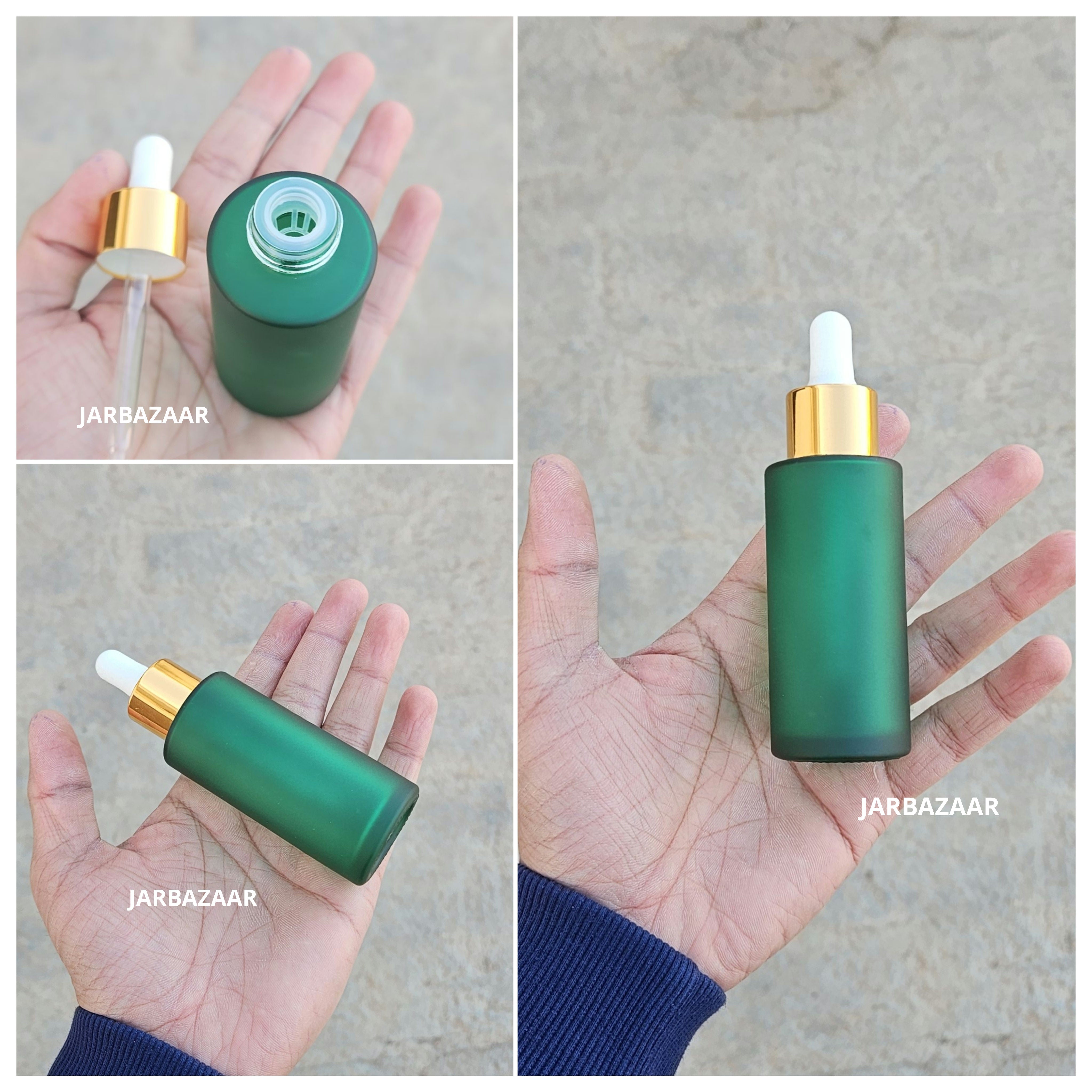 50 ML Green Frosted - Flat Shoulder Dropper Bottle